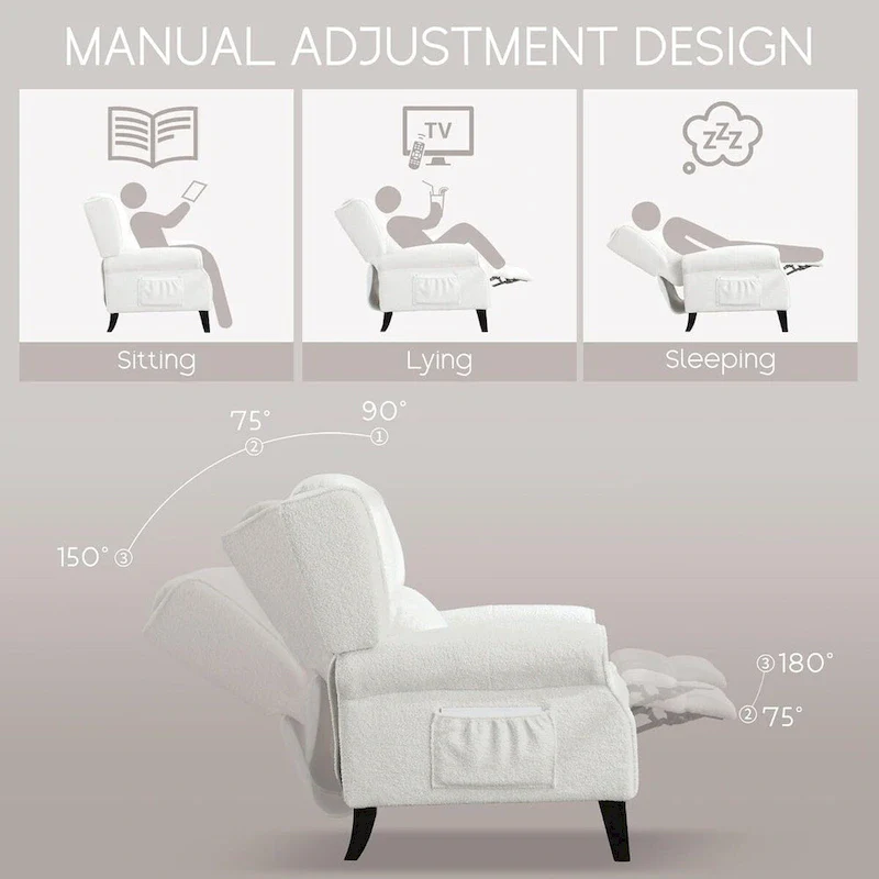 Manual Pushback Recliner Adjustable Accent Chair Wingback Armchair Set of 2