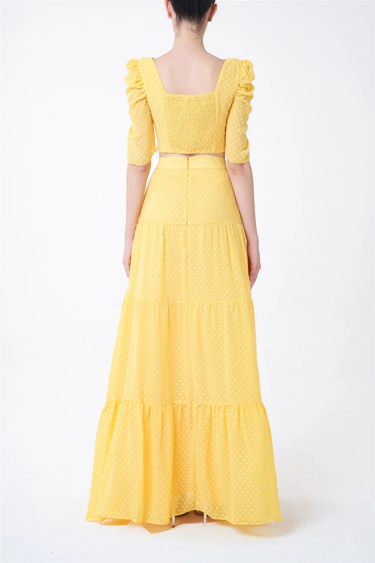 Yellow Josephine Tiered Polka-Dot Maxi -Skirt