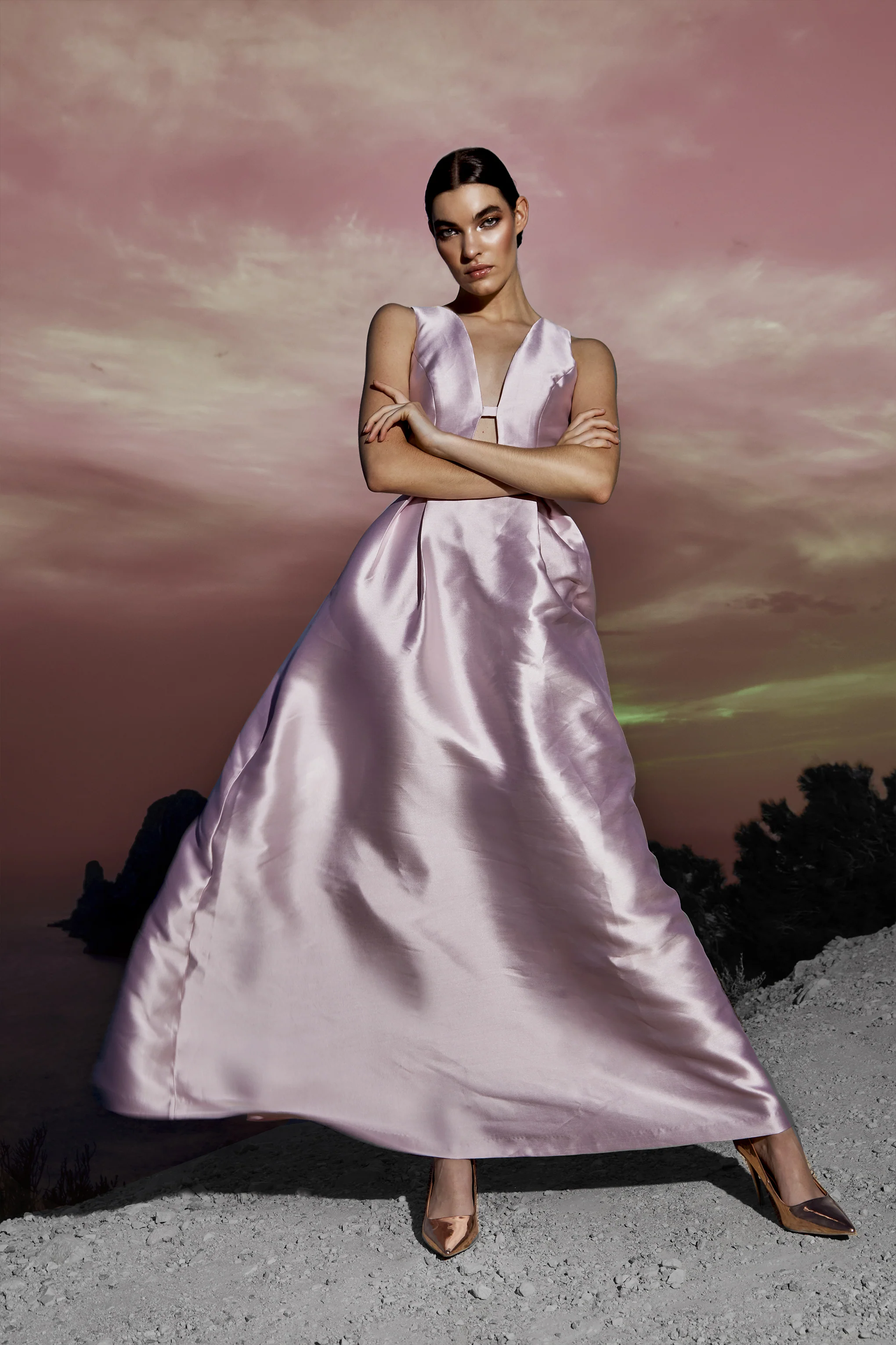 Camilla Lilac Plunge-Front Cut-Out Maxi-Dress
