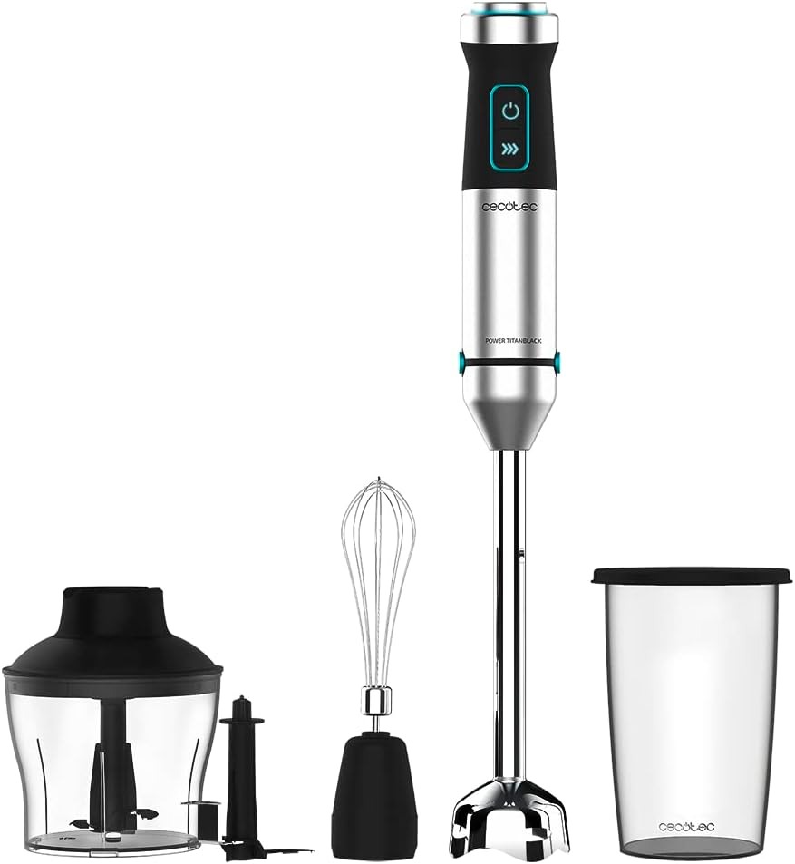 Cecotec Frullatore a Immersione Power Titanblack 1200 XL Cream, 1200 W, Tecnologia Crossblades con Lame A 4 Lame, Piedino XL, Cappa Antispruzzo, Selettore di Velocità, Bicchiere e Lancia da 800 ml