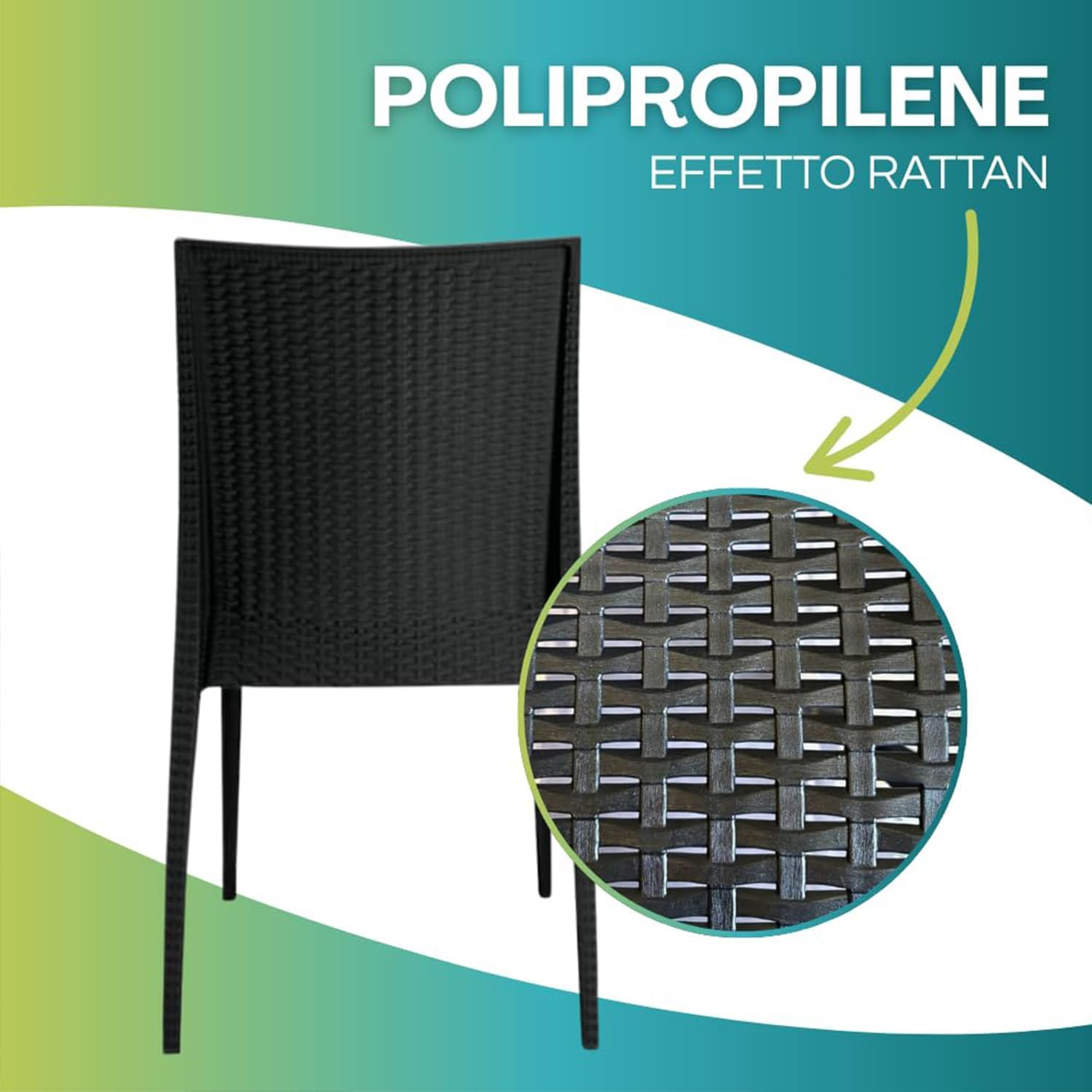 PALUPLUS KIN024F/MAD603F-23.5 Square Table Set with 4 Rattan Chairs, Plastic Anthracite Colour, Table Size 79 x 79 x 72 cm, Chair without Armrests, Outdoor Furniture, Terrace