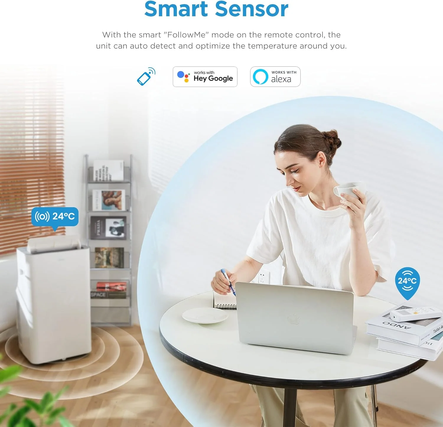 Midea Mobiles Klimagerät Silent Cool 26 Pro WF, 9000 BTU 2,6kW, Kühlen&Ventilieren&Entfeuchten, Raumgröße bis 88m³(33㎡), APP-Steuerung/Alexa/Google Home/IFTTT, Mobile Klimaanlage mit Abluftschlauch