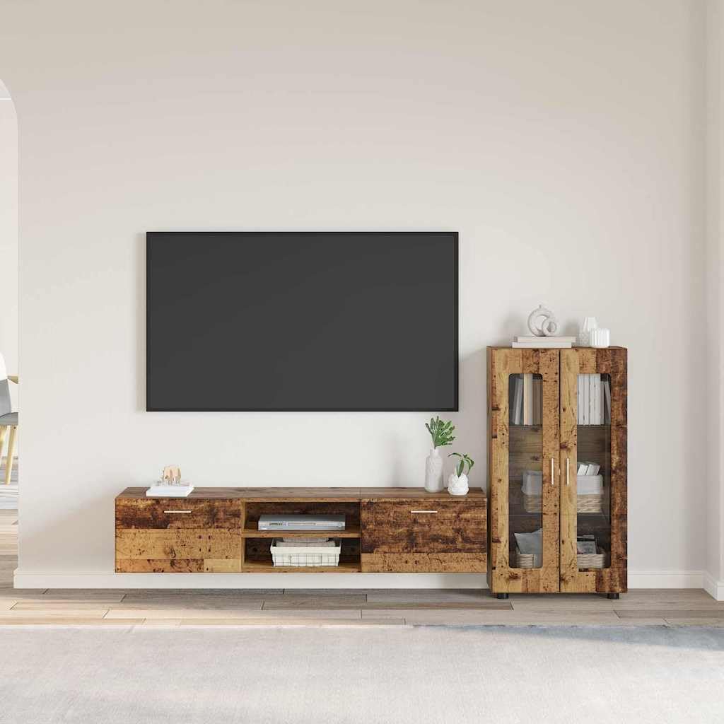 Generico Set Mobile TV con cassetto Legno Vecchio Legno Multistrato,Mobili,Set di mobili,Set di mobili per Salotto,Marrone,73.26 kg,3397942