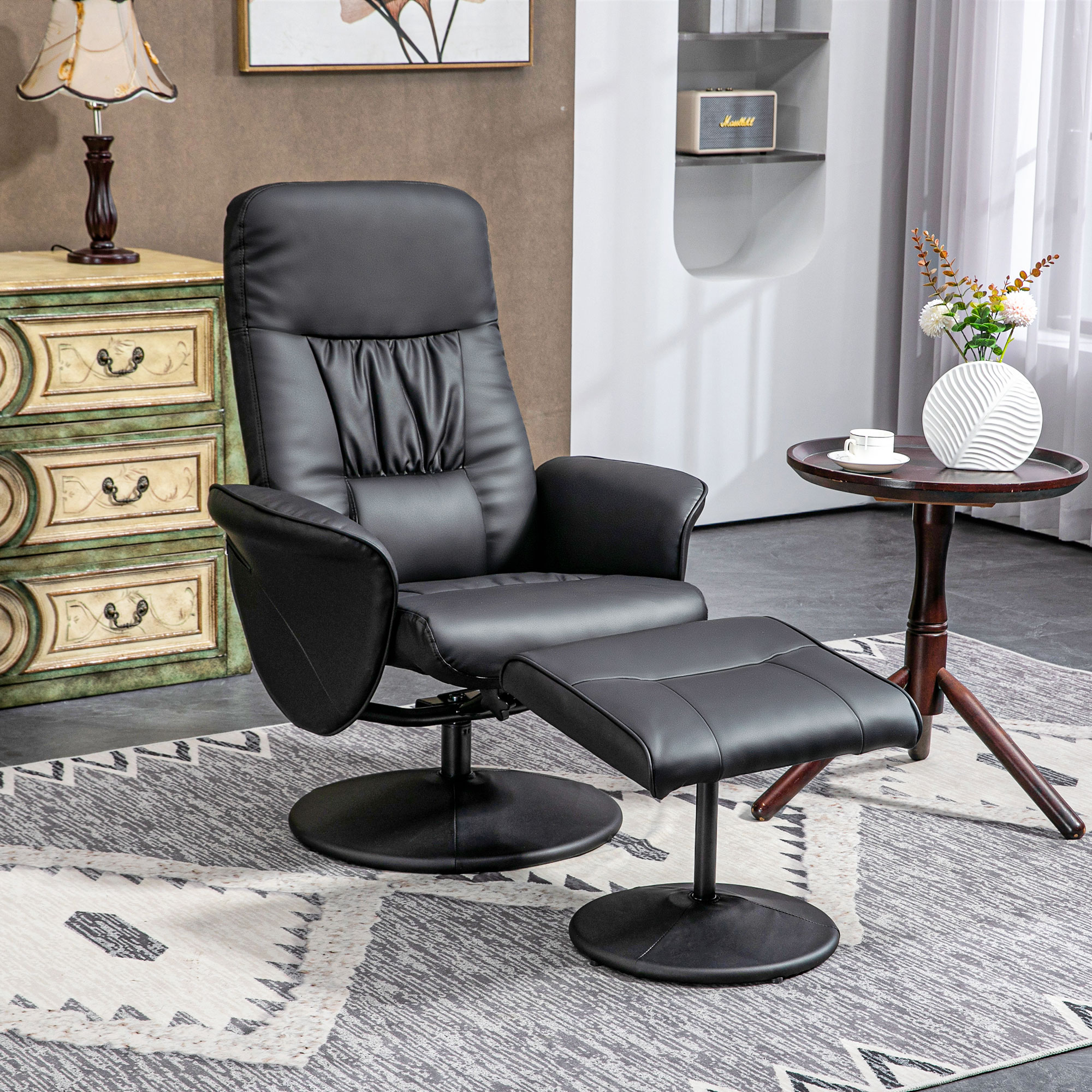 HOMCOM 2-teiliges Sessel-Set Sessel mit Fußhocker Relaxsessel mit Fußhocker, höhenverstellbar, neigbare Rückenlehne, Schwarz