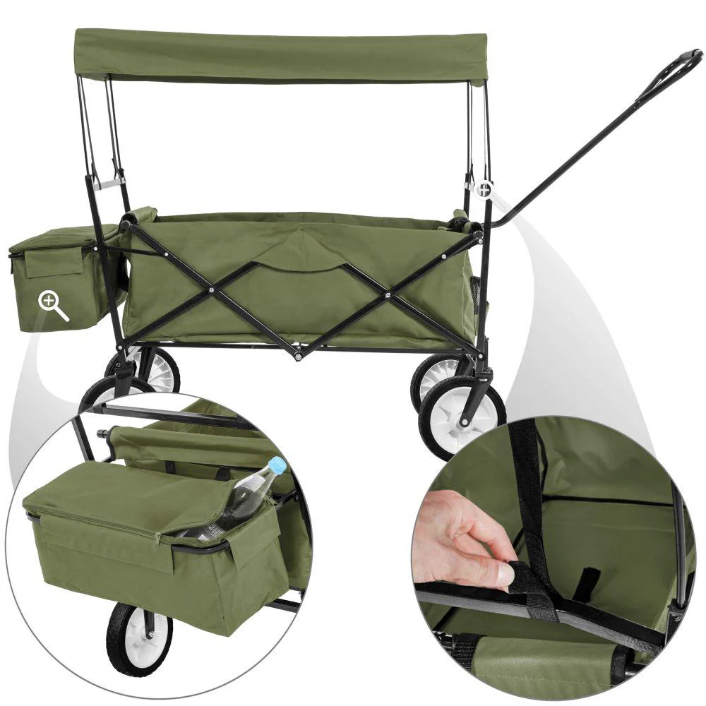 Carrello da giardino pieghevole 70 kg con tetto + sacco verde