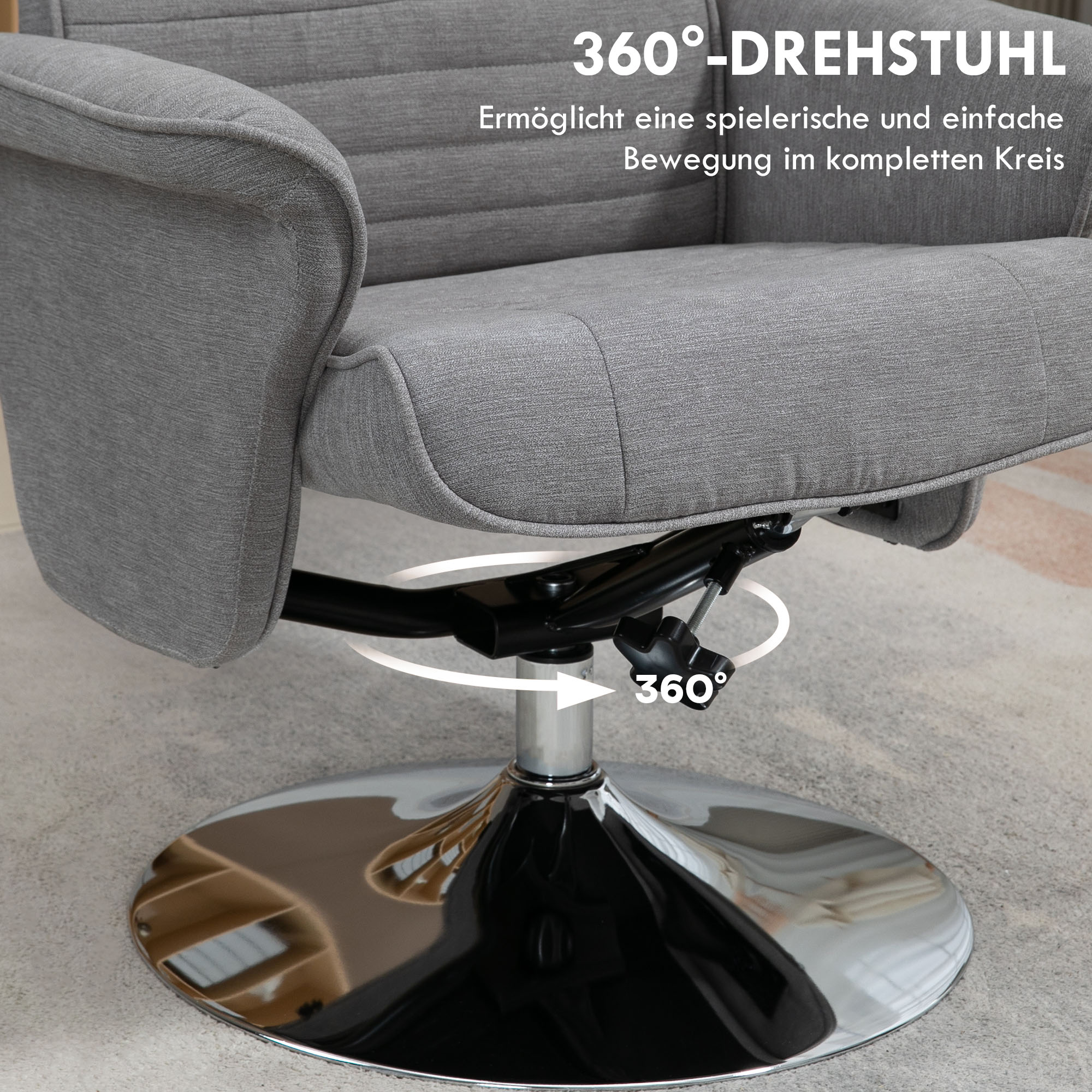 Relaxstoel met Voetenbank, Draaibaar, Kantelbare Rugleuning, Belastbaar tot 150 kg, 69 x 71 x 104 cm, Grijs