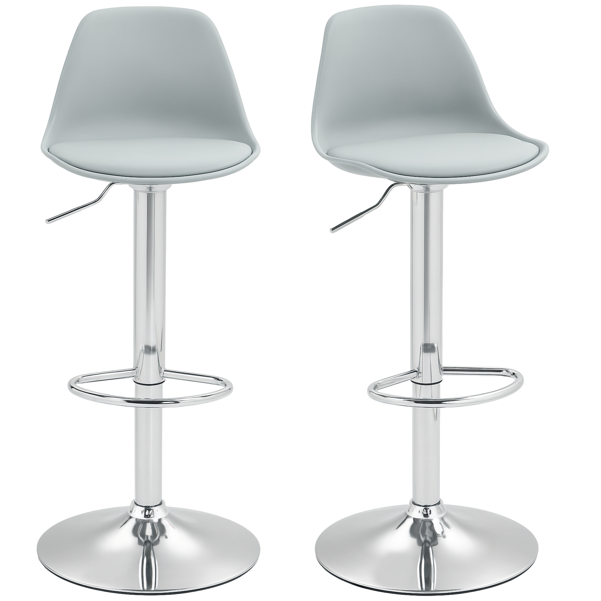 HOMCOM 2er-Set Barhocker, Barstühle, Drehstühle mit Lehne, höhenverstellbar, bis 120 kg belastbar, 42 x 38 x 82-104 cm, Grau