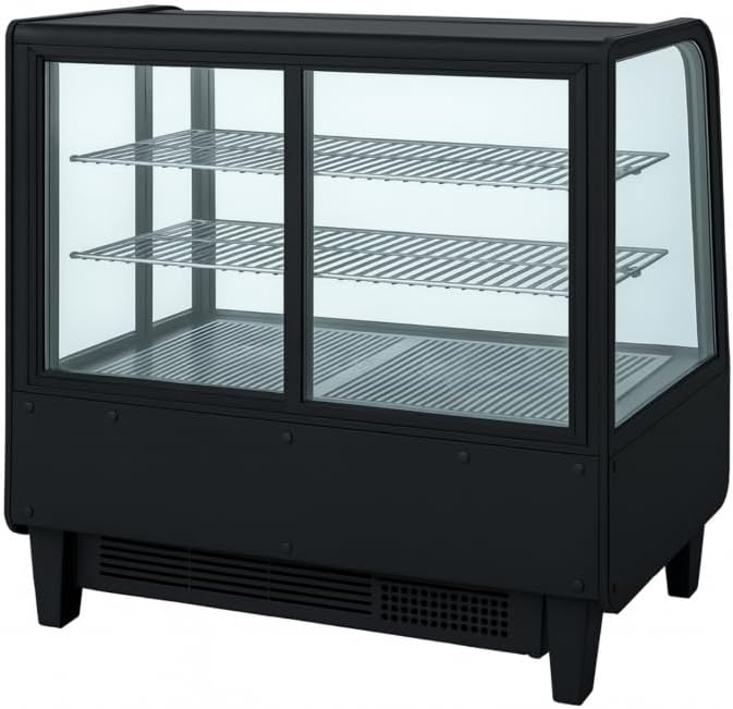 Générique Vetrina refrigerata da appoggio 100 l - nero - 0/+12 °C - Fredda ventilata - Illuminazione a LED - 2 ripiani regolabili - Doppia vetrata