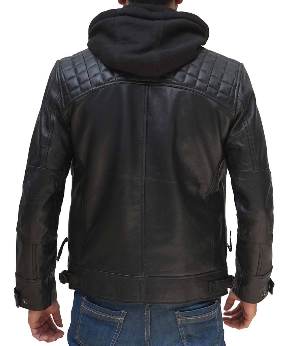 Mens Leather Black Jacket With Hood