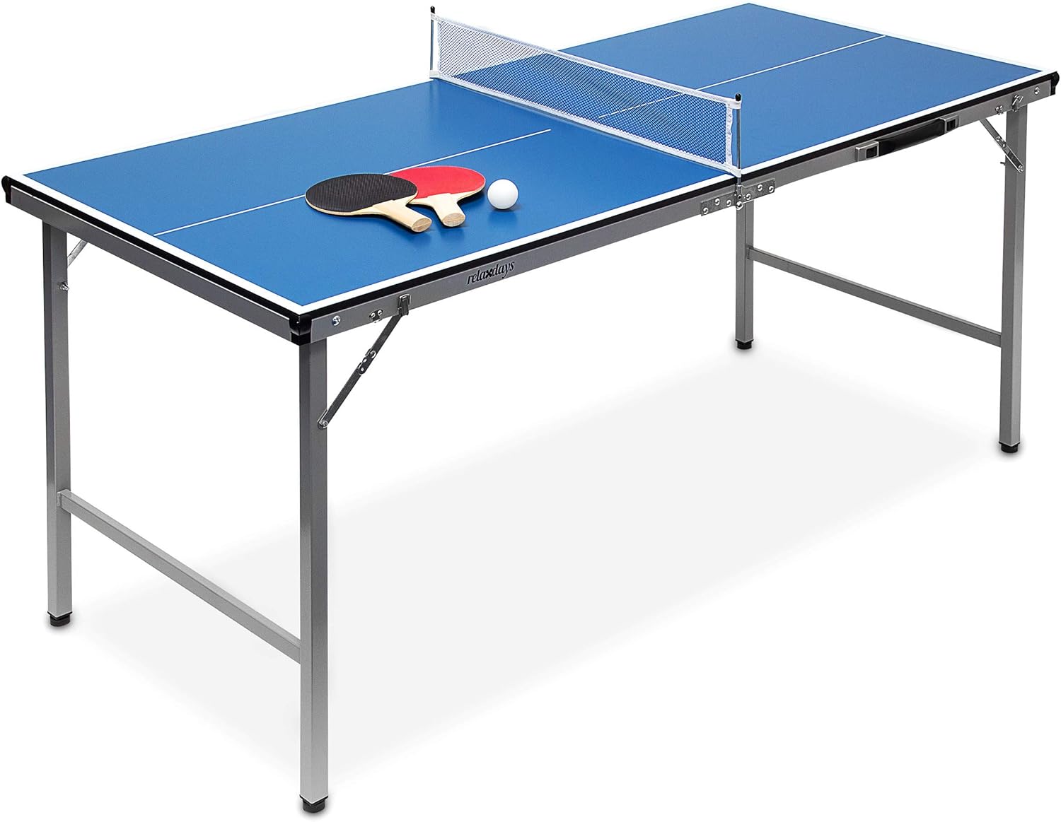 Relaxdays Tavolo Ping Pong, HLP 71 x 150 x 67 cm, Trasportabile, Rete, Palline, Racchette, Interni, MDF e Metallo, Blu