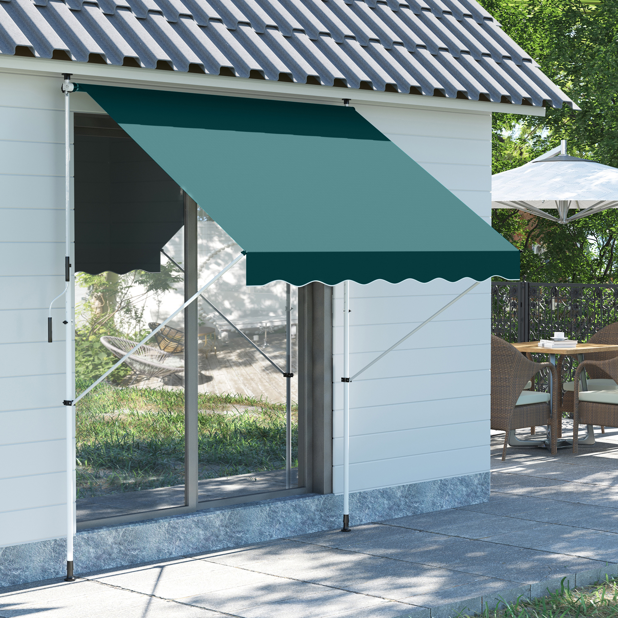Outsunny Tenda da Sole da Esterno 2x1.5m a Rullo con Manovella, Altezza e Angolazione Regolabile, Verde