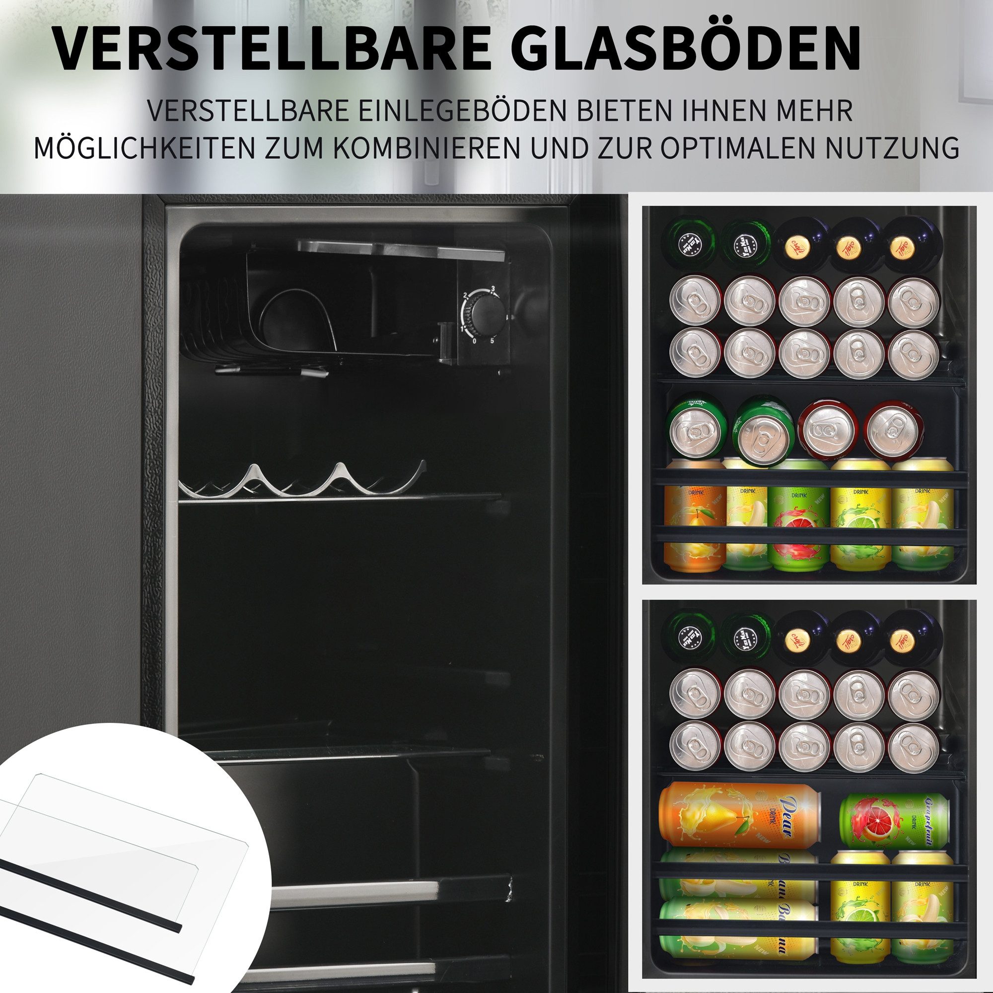Kühlschrank 76L mit Gefrierfach, Glastür, verstellebare Ablage, Getränkekühlschrank SC-76A