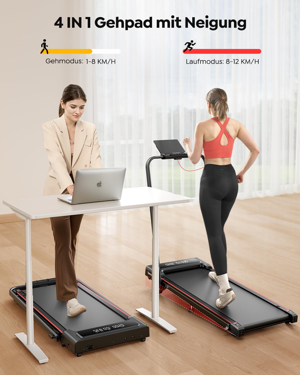 Toputure TP4 Laufband für Zuhause 4 in 1 12 km/h 9 % Steigung 2,5 PS klappbar Walking Pad mit LED-Anzeige und Fernbedienung