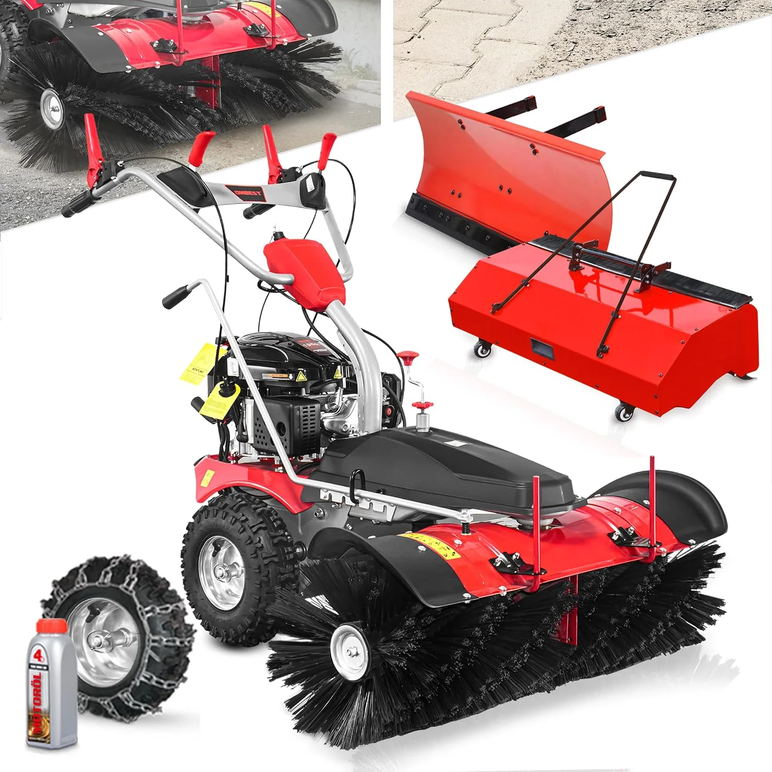 Onbest Schneeräumung, 100 cm, Schwarz, Benzin Kehrmaschine, mit Auffangbox & Schneeschild