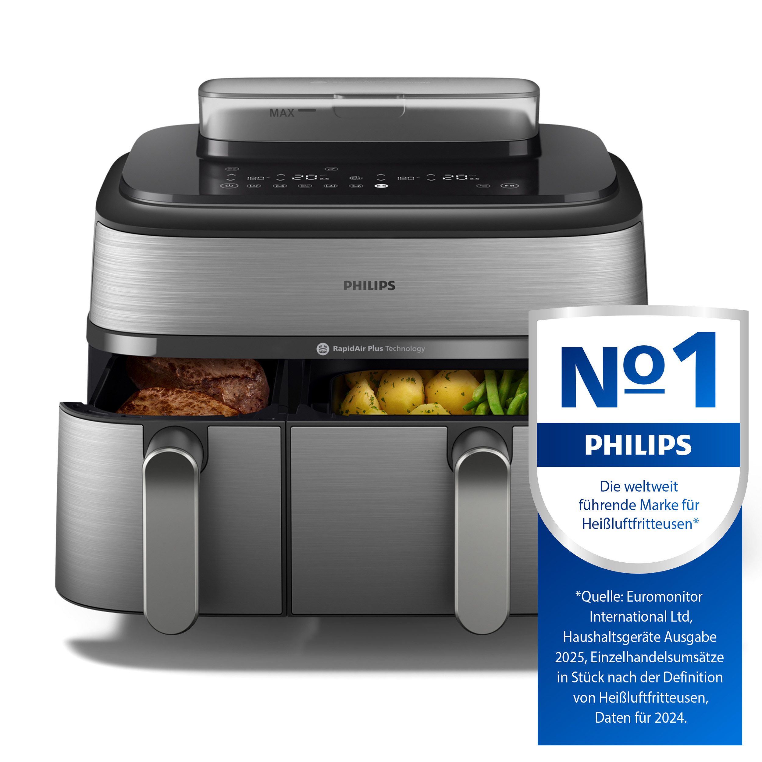 Heißluftfritteuse NA555/00 Steam Airfryer 5000 Series Dual Basket, 9L Kapazität (3L+6L)