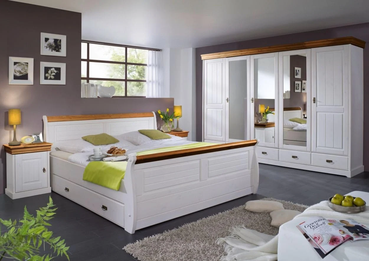 moebel-eins Matratze, Weiß, Roman Komplett-Schlafzimmer, Material Massivholz, Kiefer