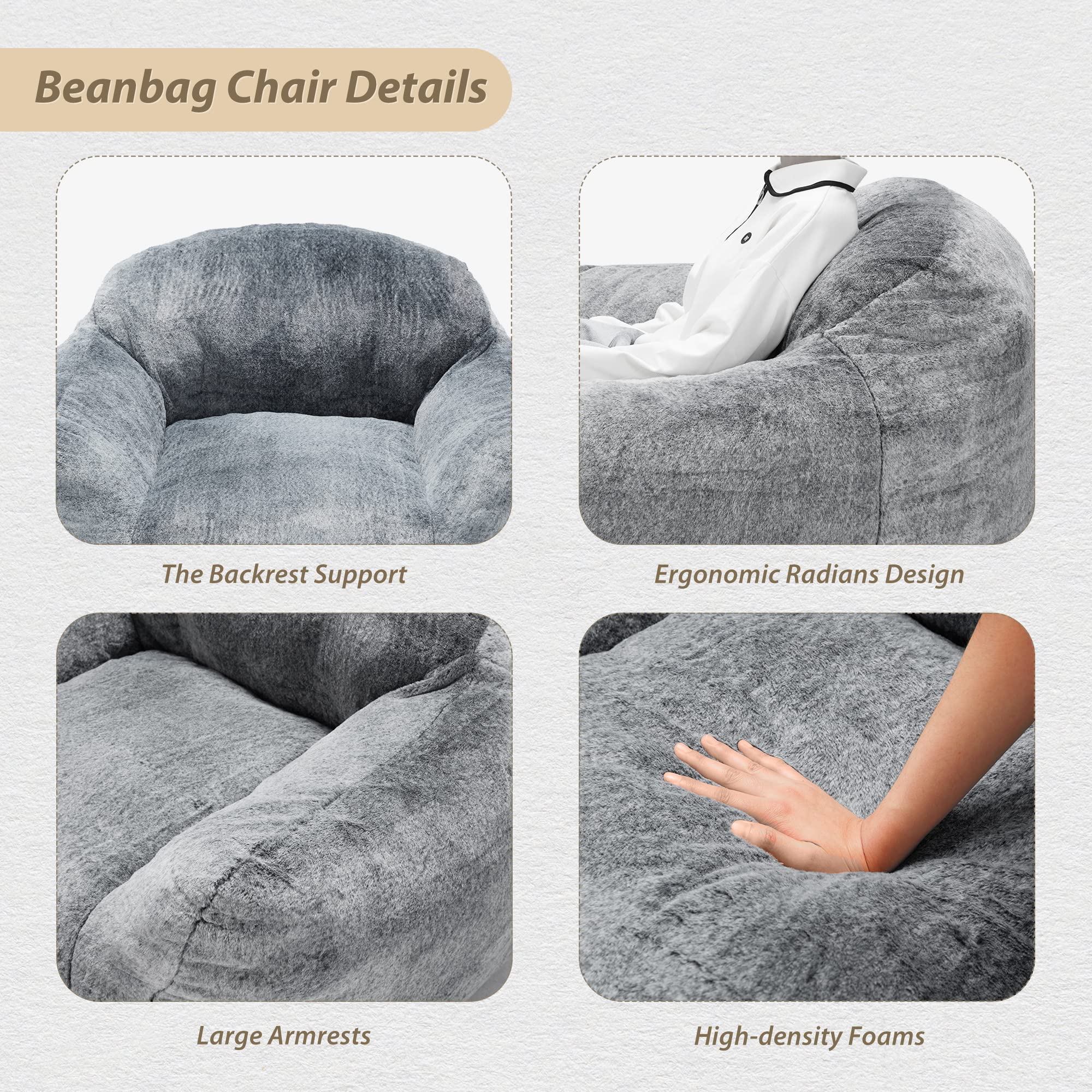 Homguava Giant Bean Bag Chair with Armrests