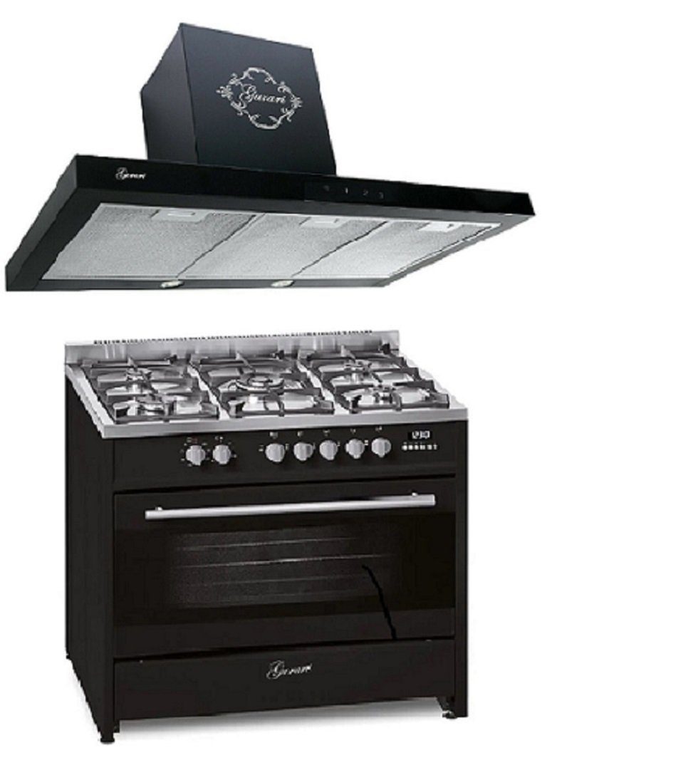 Gas-Standherd 90 cm, 121L, Range Coocker + Dunstabzugshaube 90 cm Wandhaube 1000 m³/h Motor GCH E 911 BL +GCH 462 BL 9 Prime/