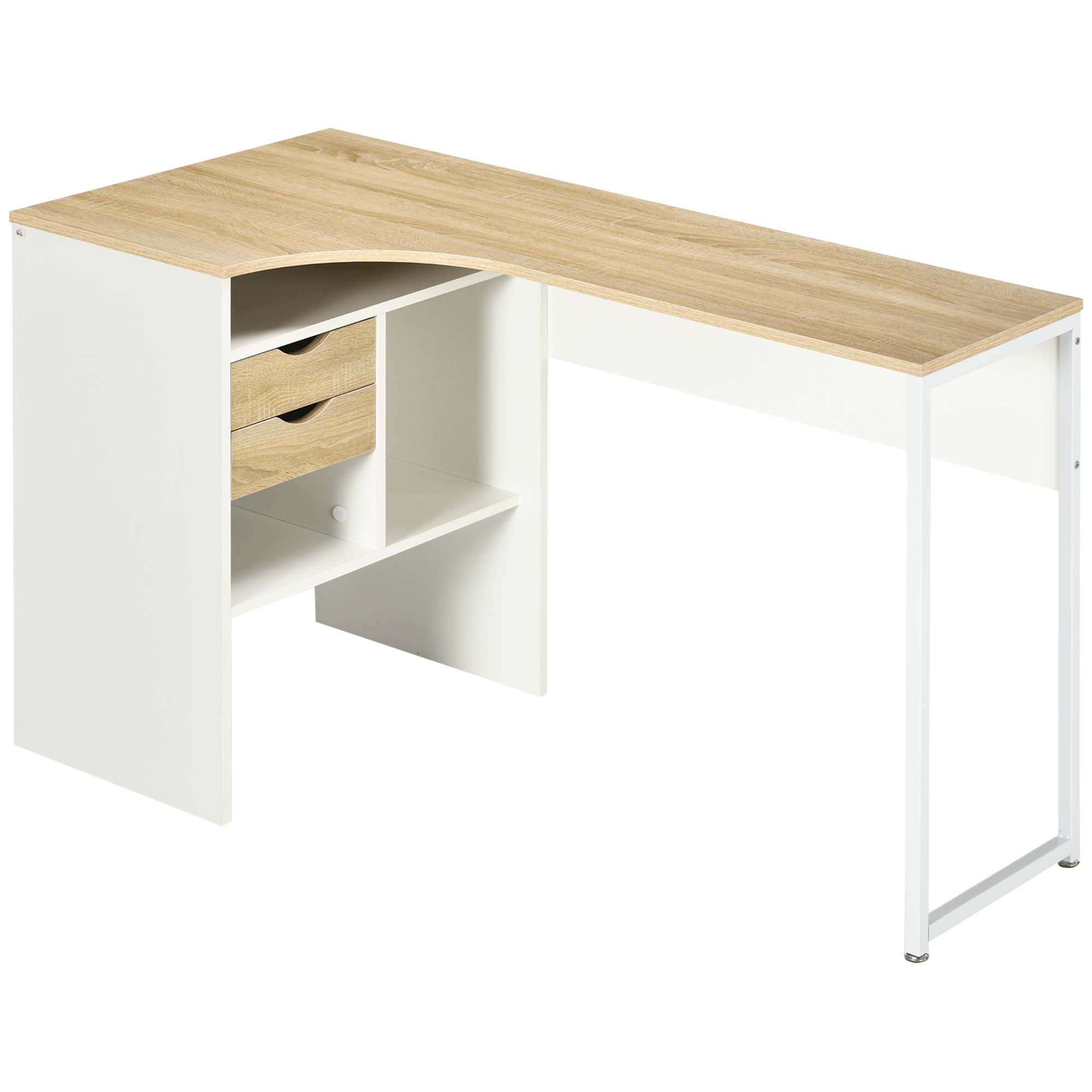 HOMCOM Eckschreibtisch Computertisch mit Schubladen Multi-Rangement in Holzoptik Eiche Weiß