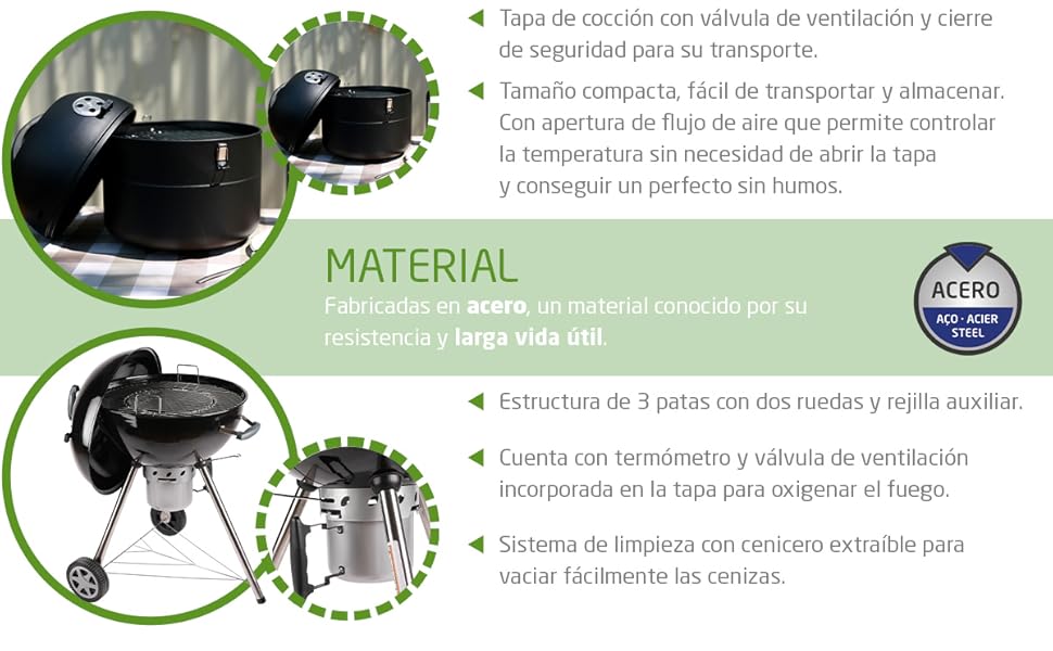 amig Barbacoas Fireplus de Carbón o Leña acero inoxidable accesorios parilla