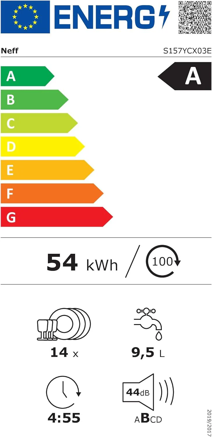 NEFF S157YCX03E, N 70, Smarte volledig ge?ntegreerde vaatwasser, 60 cm, Besteklade, Made in Germany, Zeolith-droging, bijzonder stille vaatwasser, in hoogte verstelbare bovenkorf, sterke sproeidruk