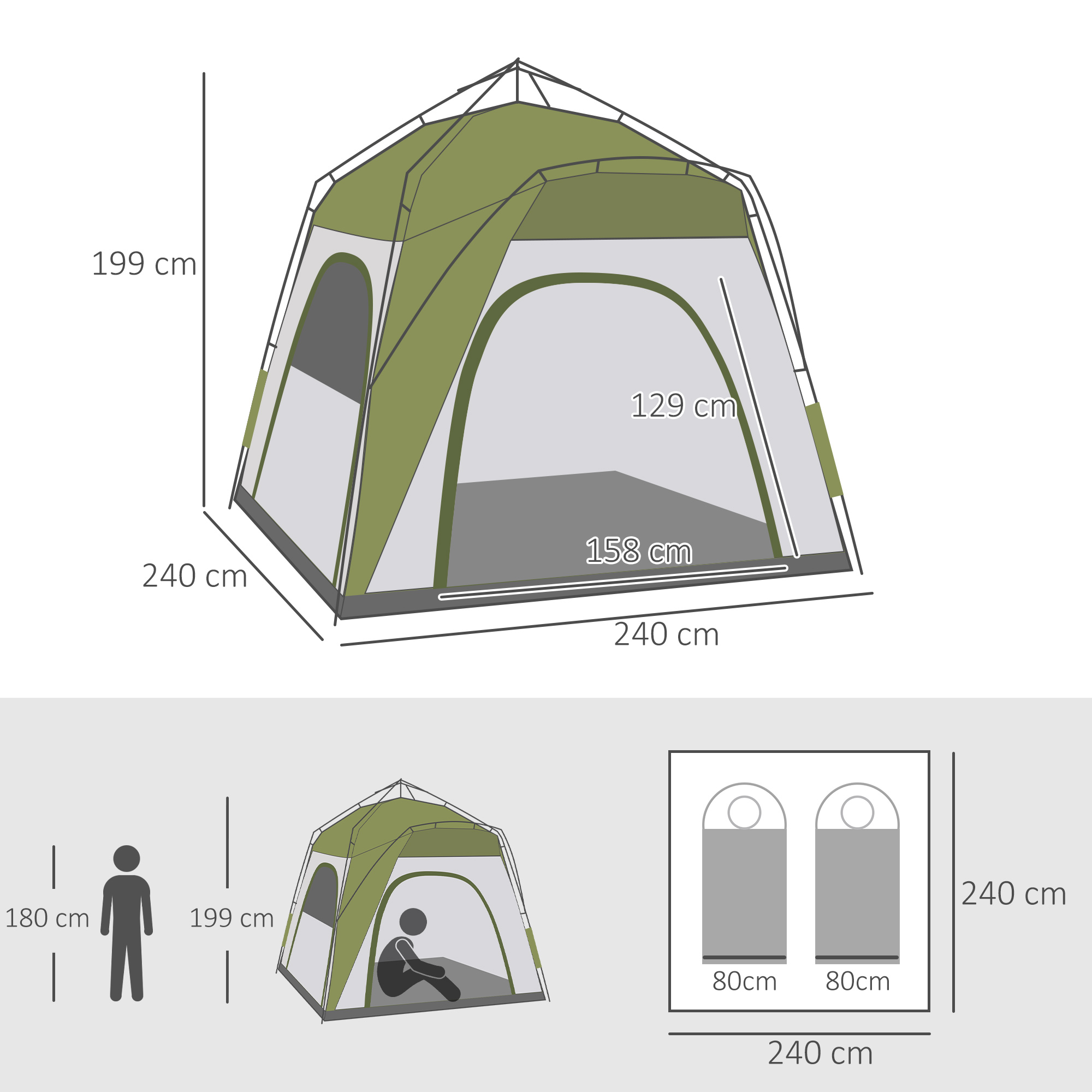 bivvy tent is aluminium glasvezel 195cm x 240cm x 240cm
