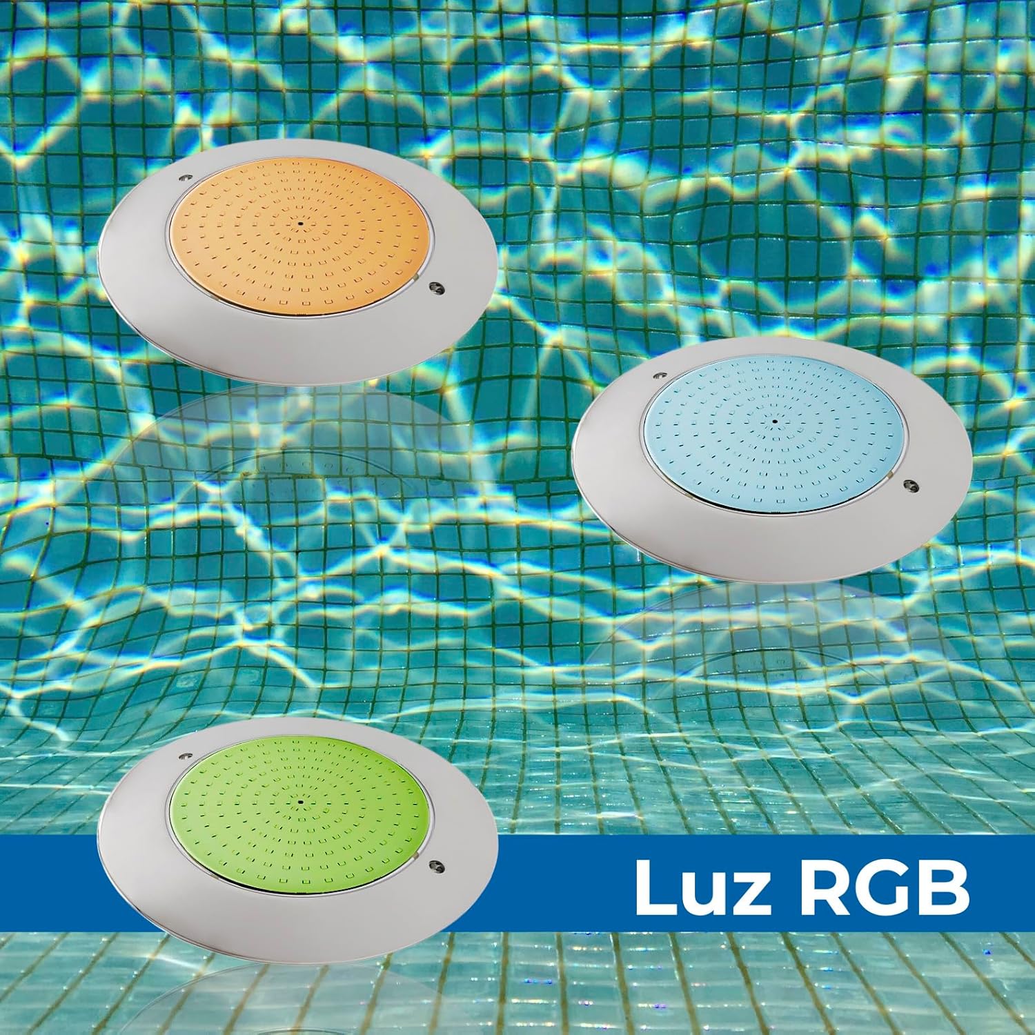 LED ATOMANT Packung mit 2 LED-Poolleuchte 12W RGB Wasserdicht IP68 Tauchfähig, 2m Kabel, Edelstahl mit Transformator AC 220V/12V DC und Fernbedienung, Bluetooth-App-Steuerung