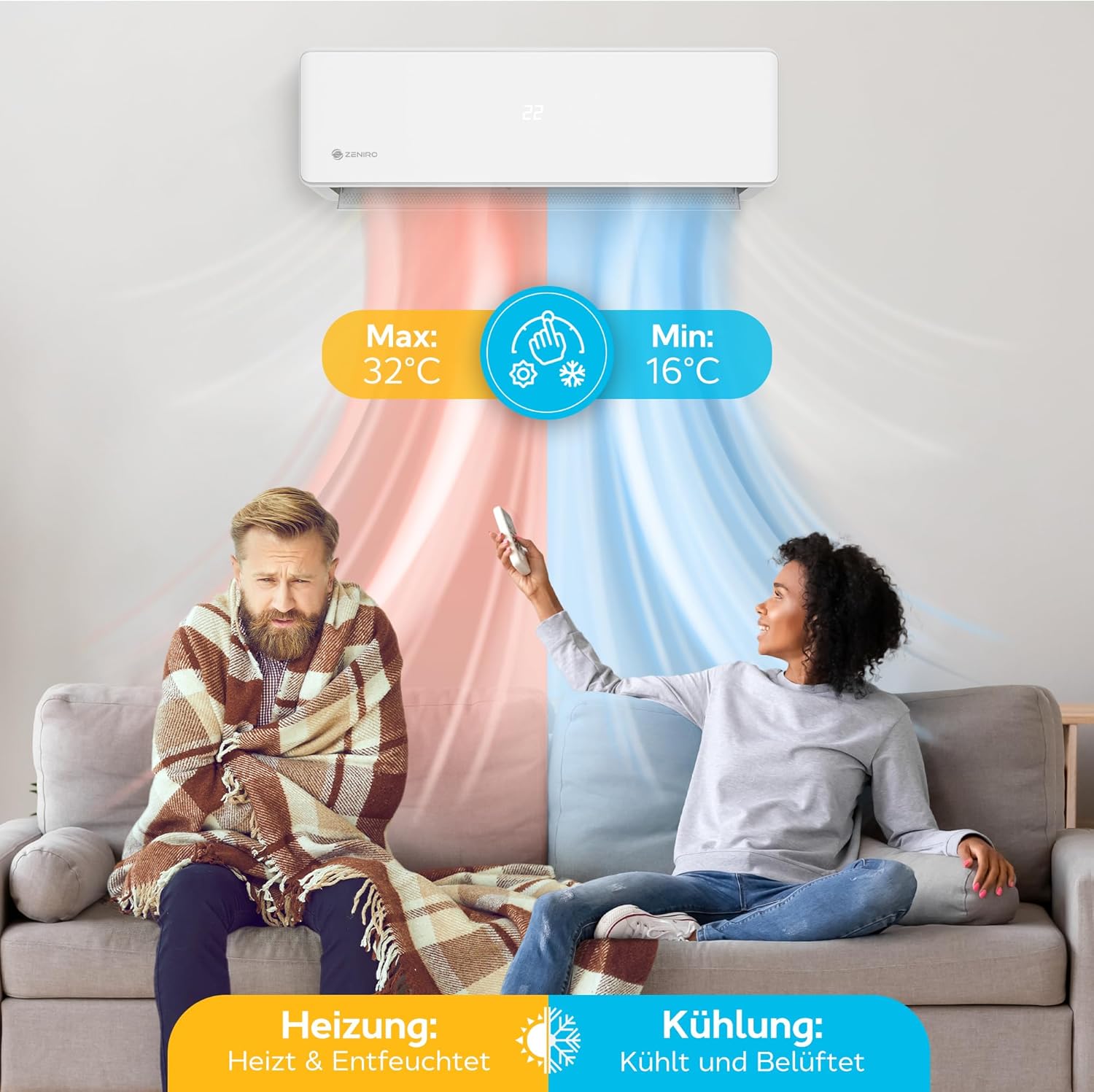 Klimaanlage Split Set - TURBO Cooling - Reine Luft mit Ionisator - WiFi/App-Funktion Klimagerät Kühlen A++/Heizen A+ 5,2kW 18000 BTU Sehr Leise - Fernbedienung, Timerfunktion - Montagematerial