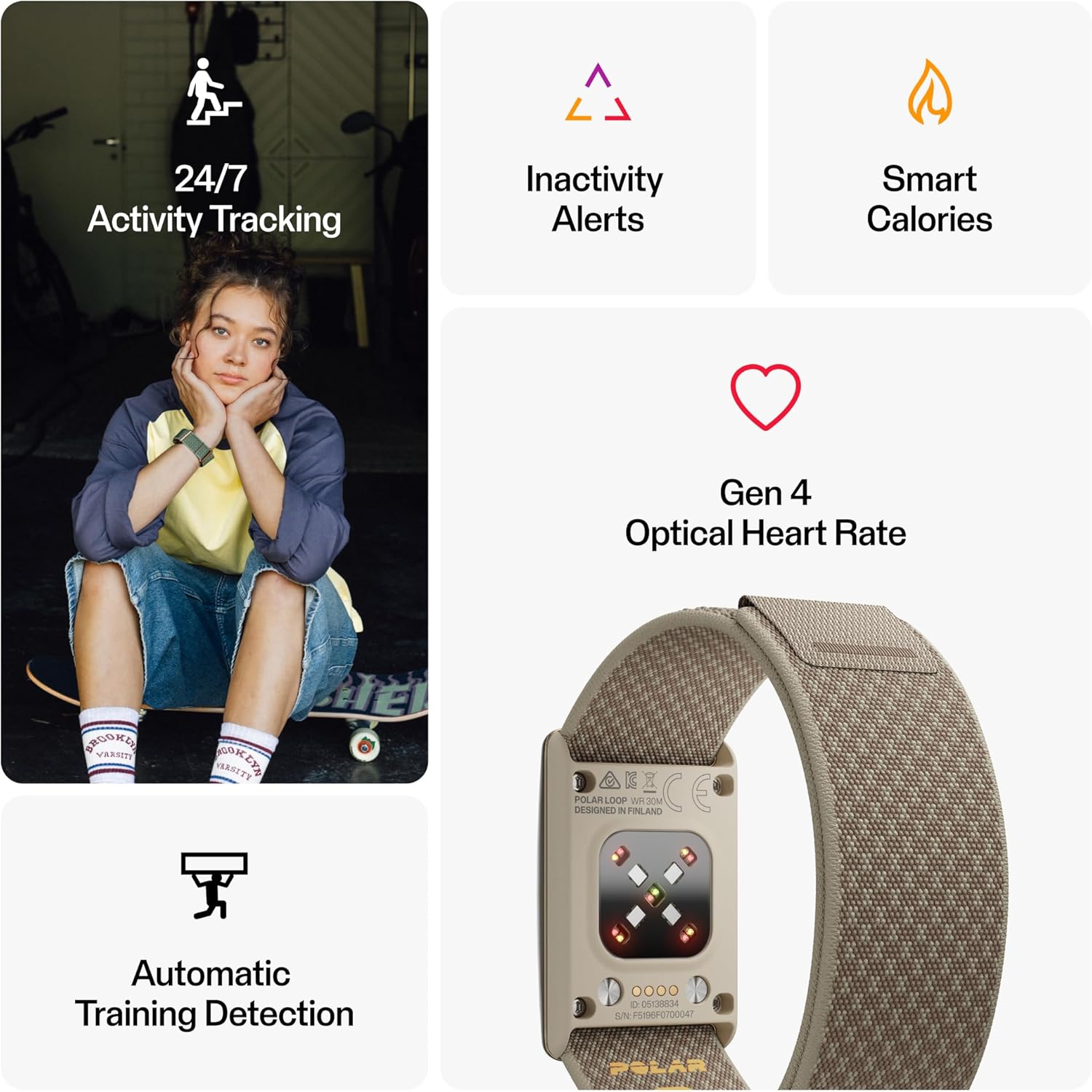 Polar Loop – Smart Screen-Free Wearable Health & Fitness Band mit Herzfrequenz 24/7, Schlaf- und Aktivitätsüberwachung, automatische Trainingserkennung, kein Abonnement, Batterie