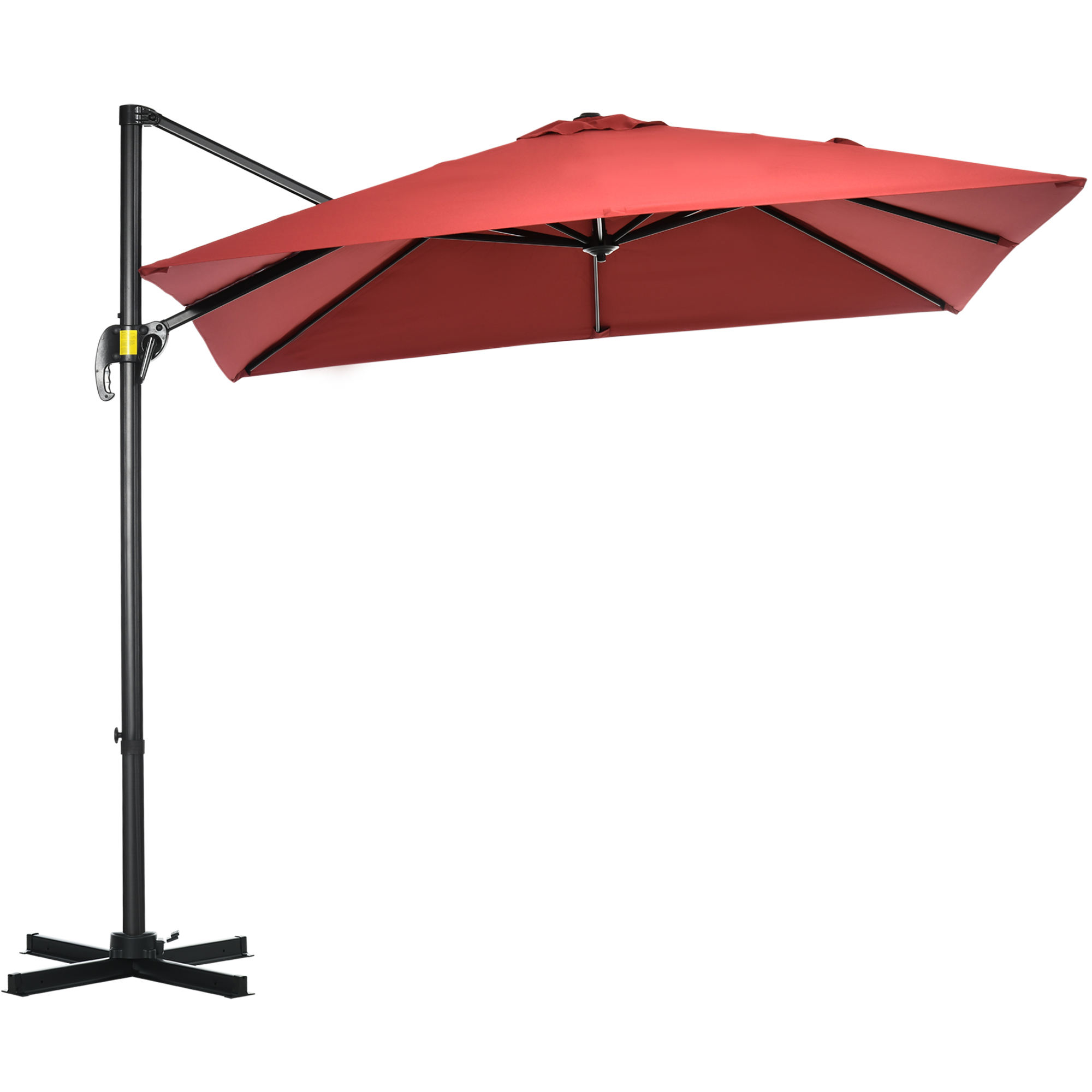 Outsunny Verschobener quadratischer Sonnenschirm mit Kurbel und Stahlfuß Maße 2,5L x 2,5B m alu. Polyester Rot