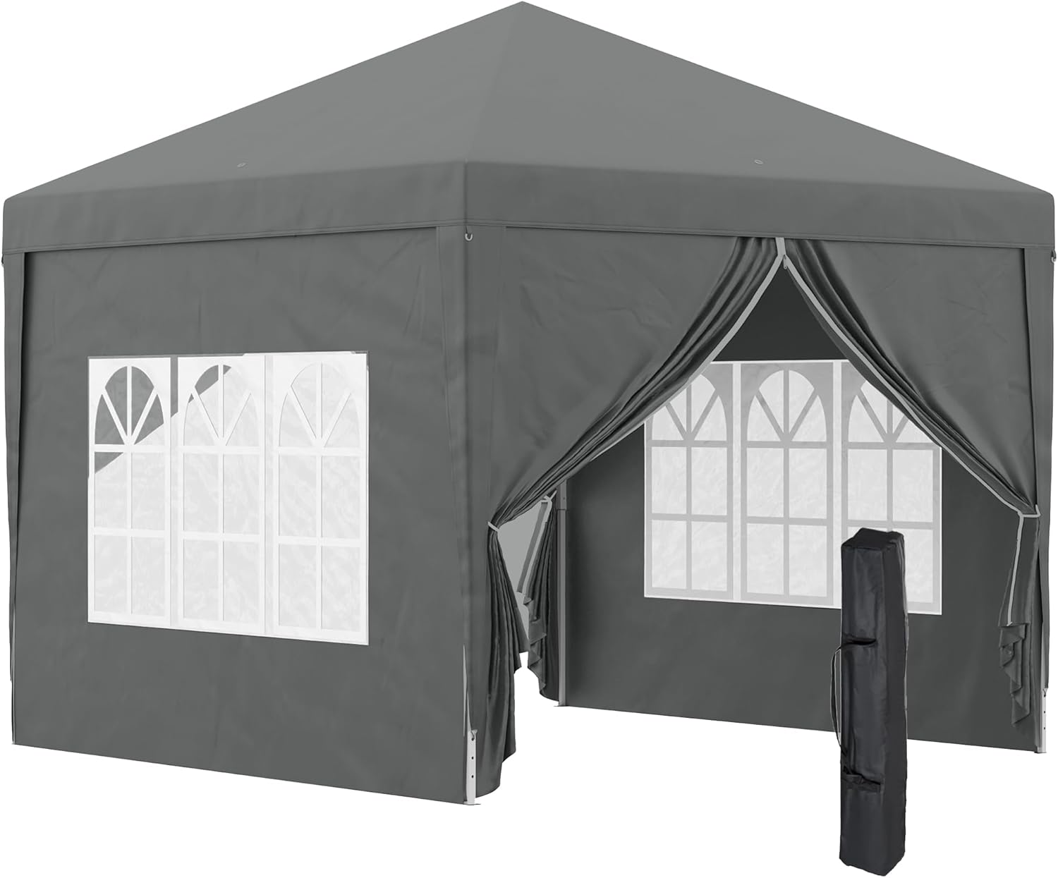 Outsunny Gazebo Pieghevole 3x3 Pop Up con 2 Porte e 2 Finestre, 4 Pannelli Laterali e Borsa da Trasporto, Gazebo da Esterno in Acciaio e Tessuto Oxford, per Giardino, Feste, Campeggio, Grigio Chiaro