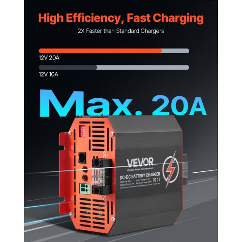 VEVOR 12V 20A DC/DC-Ladegerät 250 W Blei-Säure-Lithium-AGM-GEL-/Nassbatterien