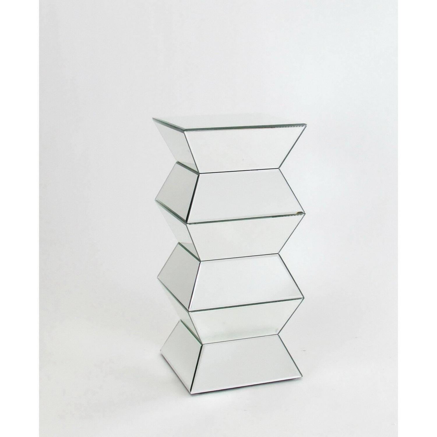 Wayborn Beveled Mirrored Plant Stand, Birchwood, Whitewash, 12′′x12′′x26′′, Indoor Display Unit