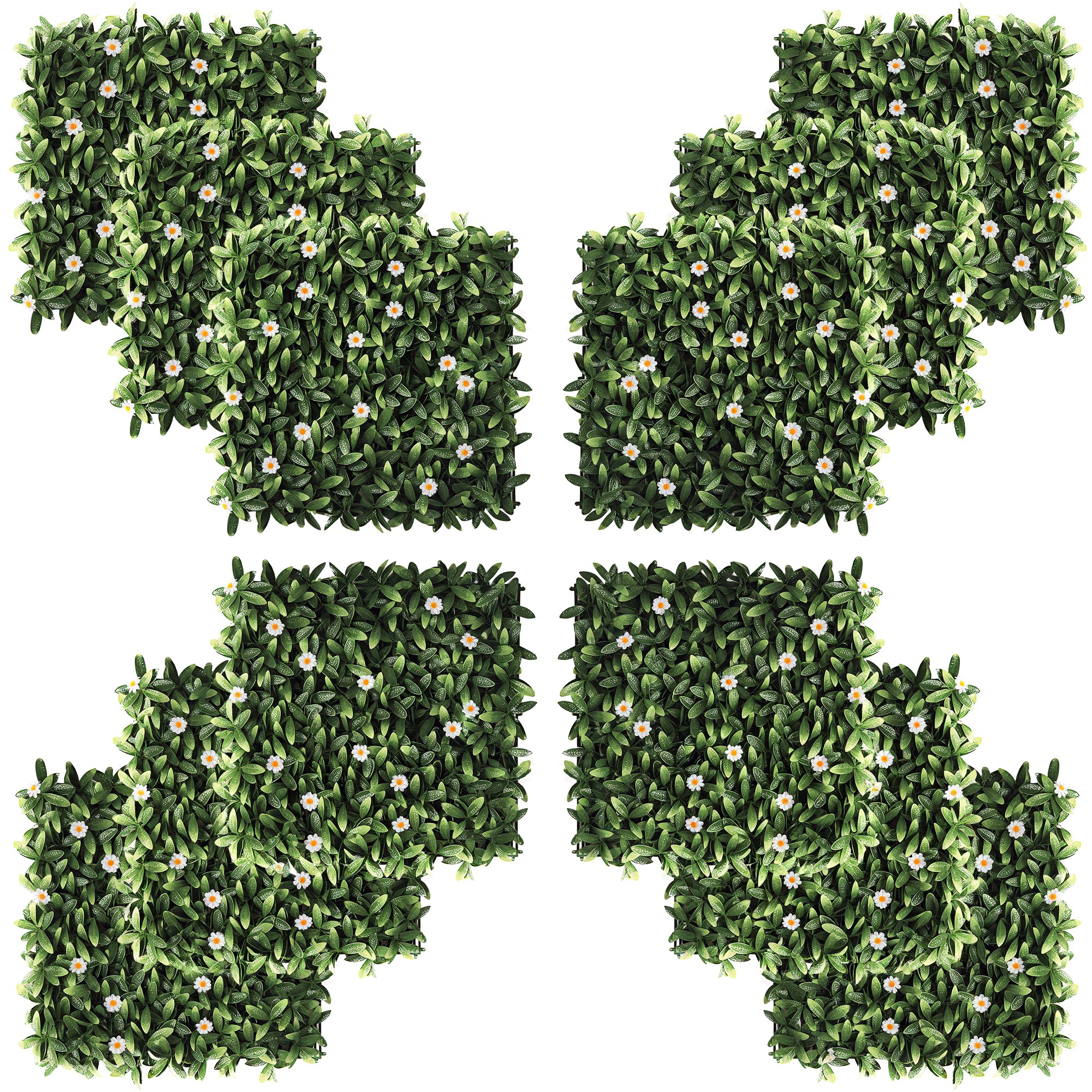 Outsunny 12 Stück künstliches Pflanzenwand Hecke 50x50 cm UV-Schutz Sichtschutz Rhododendronblätter Design Heckenpflanze für Garten Outdoor Dekor