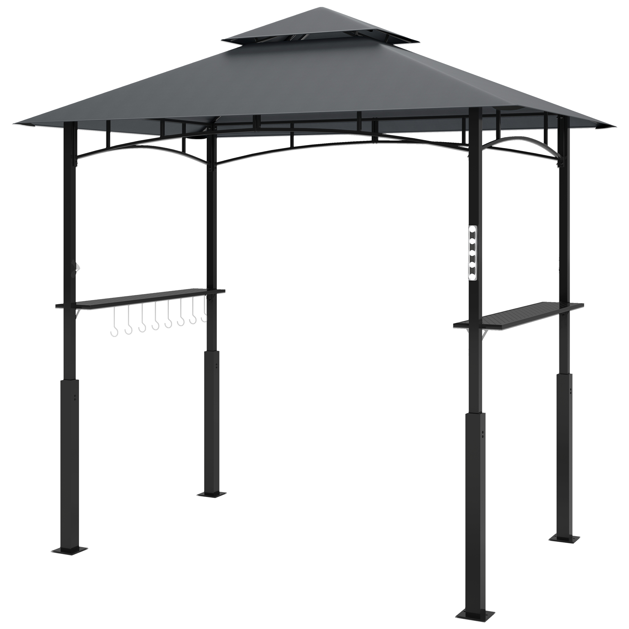 Outsunny Grillpavillon, Gartengrillzelt mit Gewürzregalen, LED-Beleuchtung, Metall, Kunststoff, 243L x 148B x 248H cm, Grau