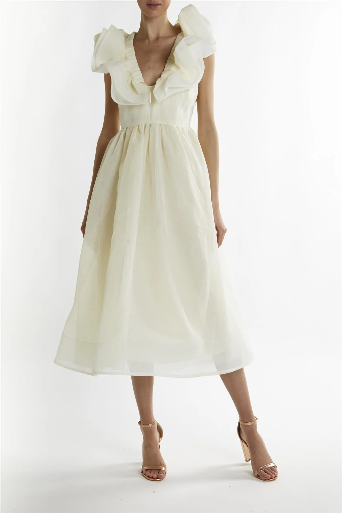 Soft-Yellow Peyton Ruffle Midi Dress