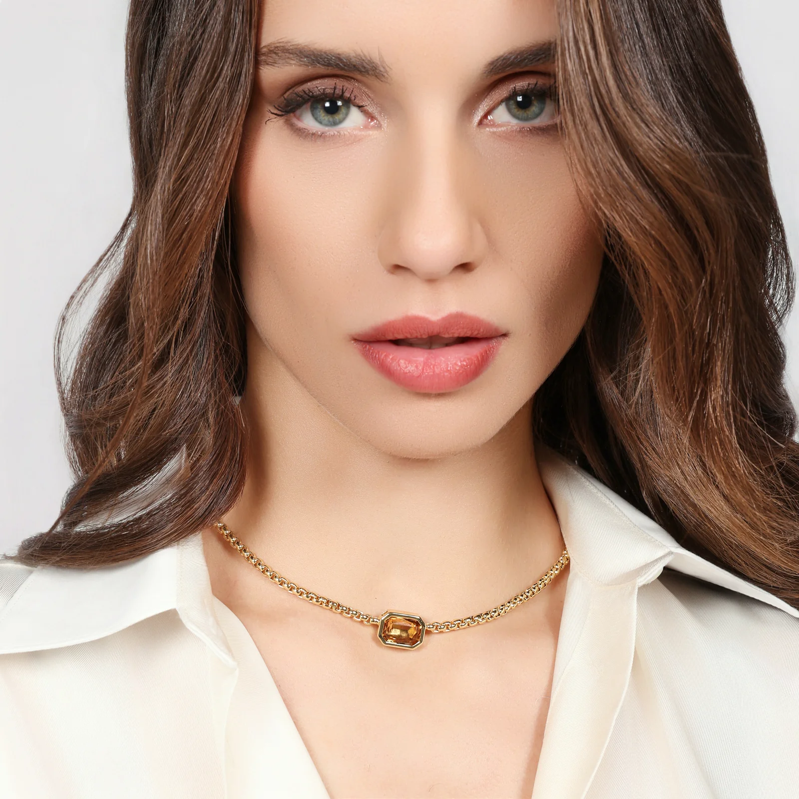 Collana Unoaerre catena veneziana Joya con cristallo giallo dorata 2828