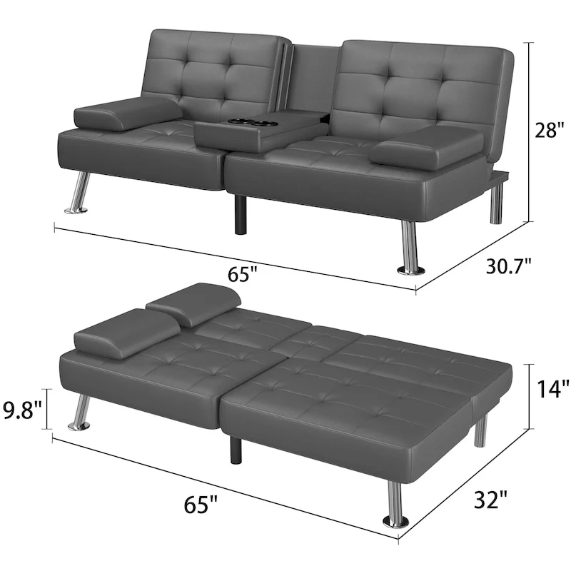 Homall Futon Sofa Bed Convertible Lounge Couch Sofa with Cupholders & Pillows