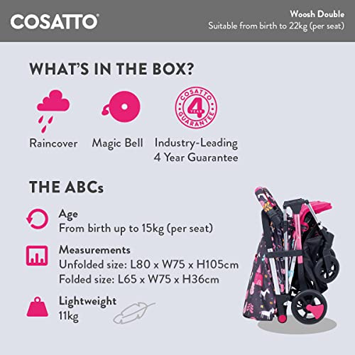 Cosatto Passeggino doppio Woosh – Passeggino leggero dalla nascita a 22 kg, gemelli o fratelli – Sedili pieghevoli con una mano, compatti e indipendenti Mister Fox) : Amazon.it: Prima infanzia