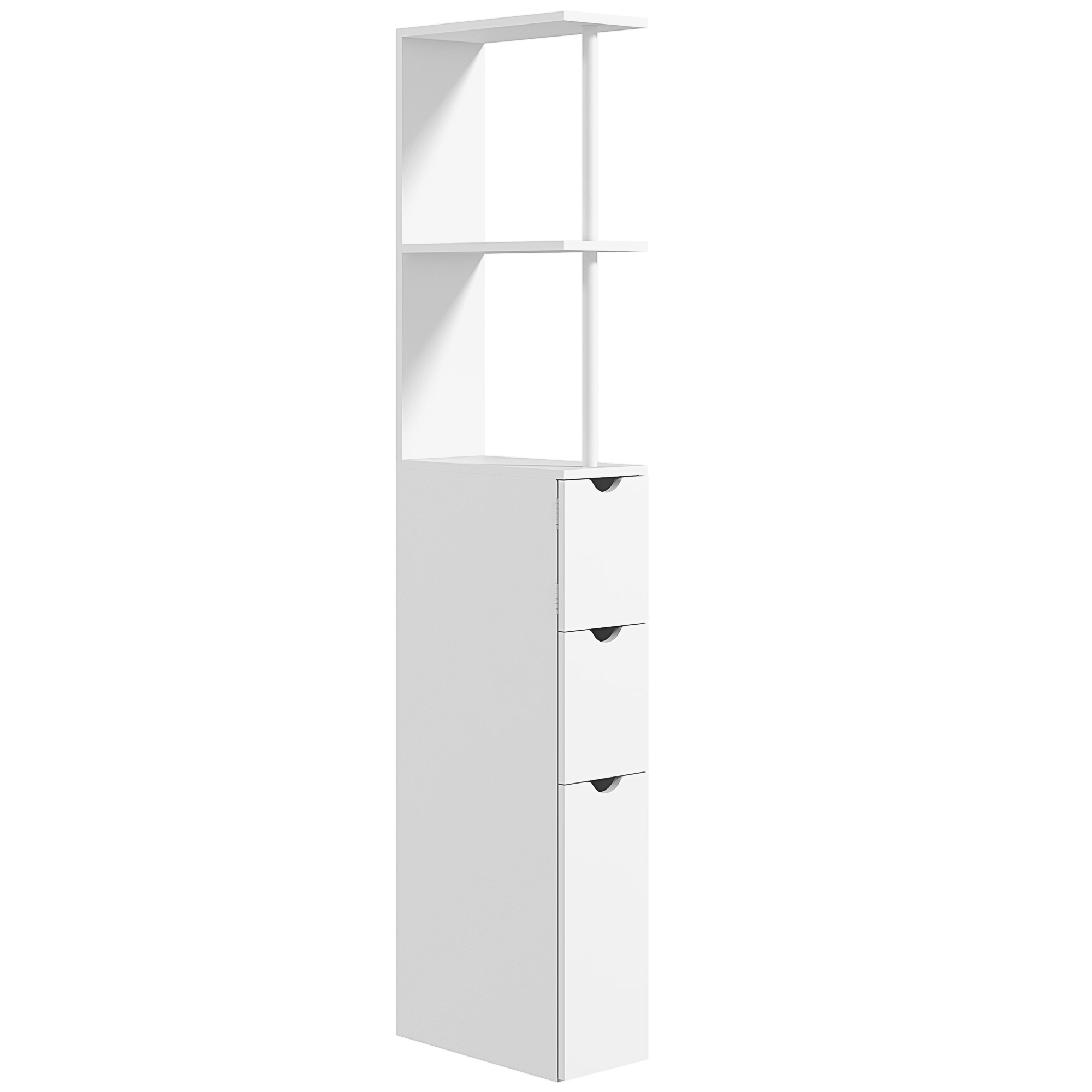 HOMCOM Badezimmerschrank Badezimmerschrank mit Schubladen, offenen Regalen, Schrank 15 x 33 x 136,5 cm weiß
