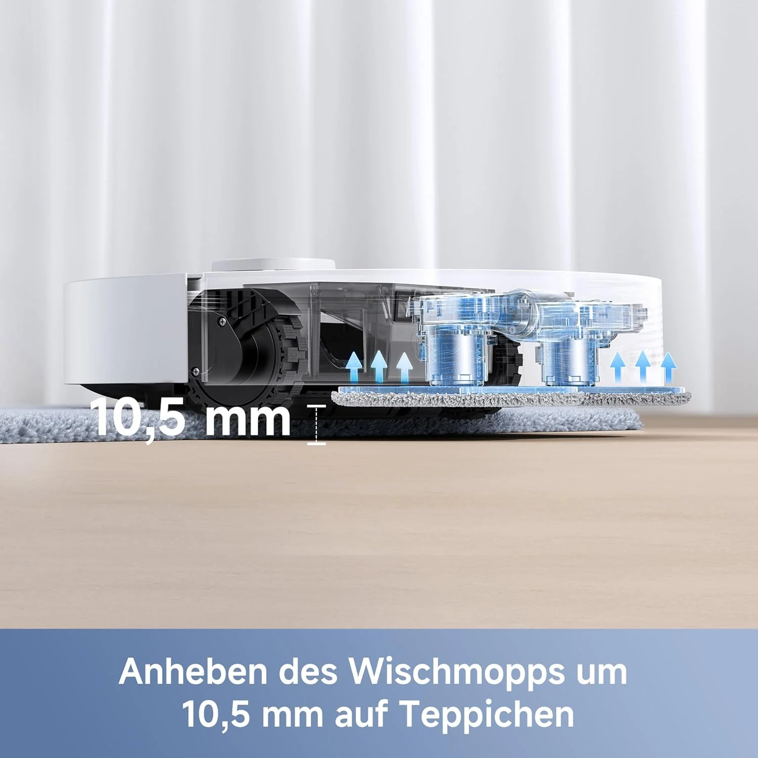 Mova E30 Ultra Roboterstaubsauger und -wischer mit automatischer Entleerung und Selbstreinigung des Wischers, 7.000Pa Saugleistung, 10,5 mm Wischeranhebung, Ultraschall-Teppicherkennung