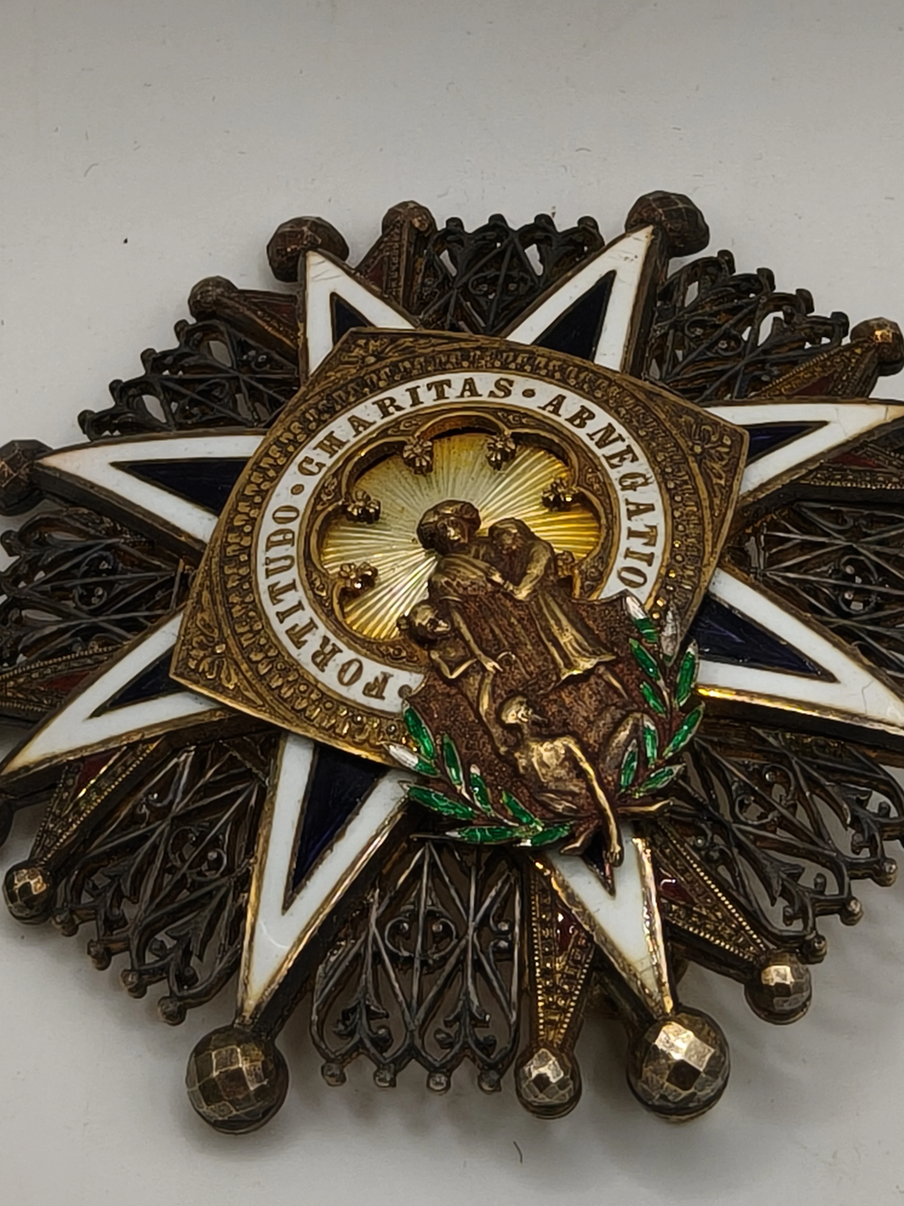 Grand cross Charity order. Spain Monarchy. Castells model.