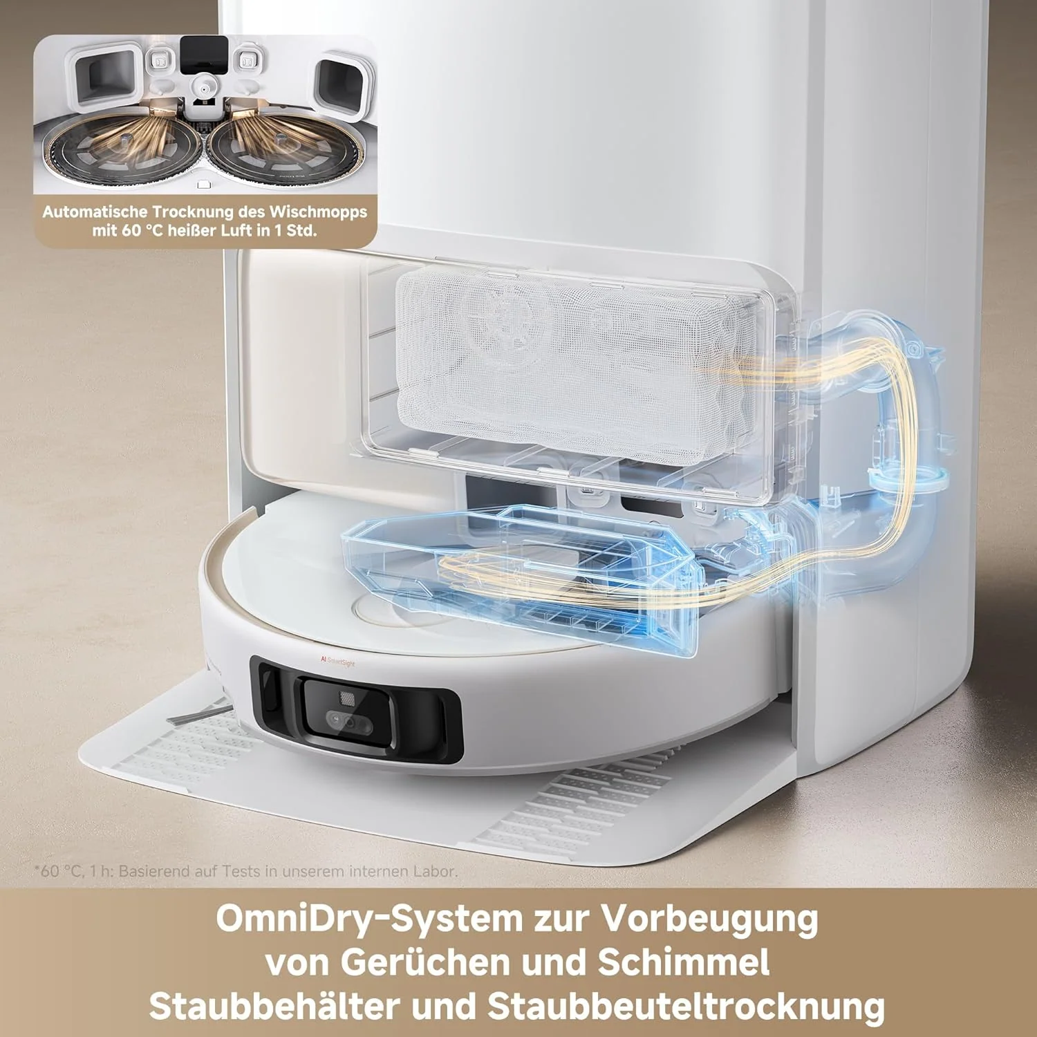 Mova V50 Ultra Complete Saugroboter mit Wischfunktion, Einer Saugkraft von 24.000 Pa, anhebbare Navigation mit 6 cm Hindernisüberwindung und Warmwasser-Wischen mit DuoSolution-System, weiß