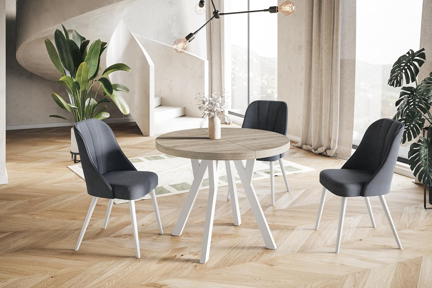 Tavolo pieghevole rotondo OVO – tavolo rotondo per sala pranzo per soggiorno – piano laminato 36 mm – Gambe solide – moderno per sala 80 cm a 130 cm Sonoma
