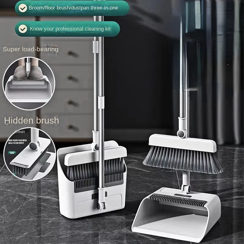 Broom & Dustpan Set with Built-In Hair Comb �C Ergonomic & Space-Saving