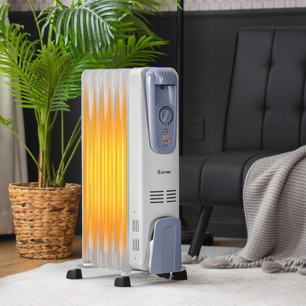 Costway 1500W Electric Oil-Filled Radiator Heater, 7-Fin, Adjustable Thermostat, Safety Shut-Off, Portable