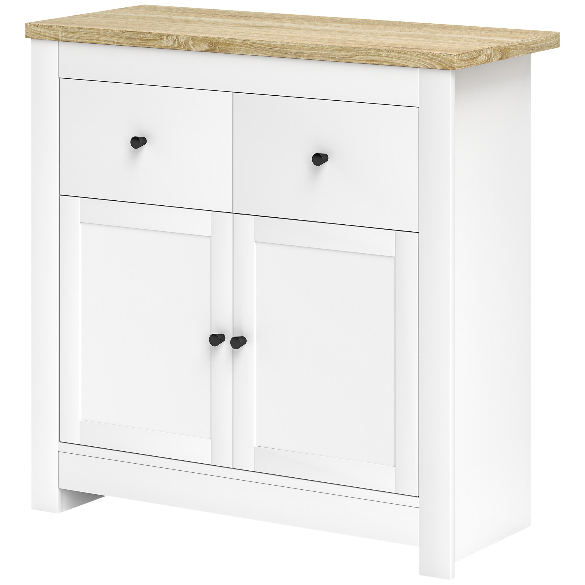 Ladekast met veel Opbergruimte, Sideboard met Soft-Close Deuren, 2 Laden, Verstelbare Plank, Wit