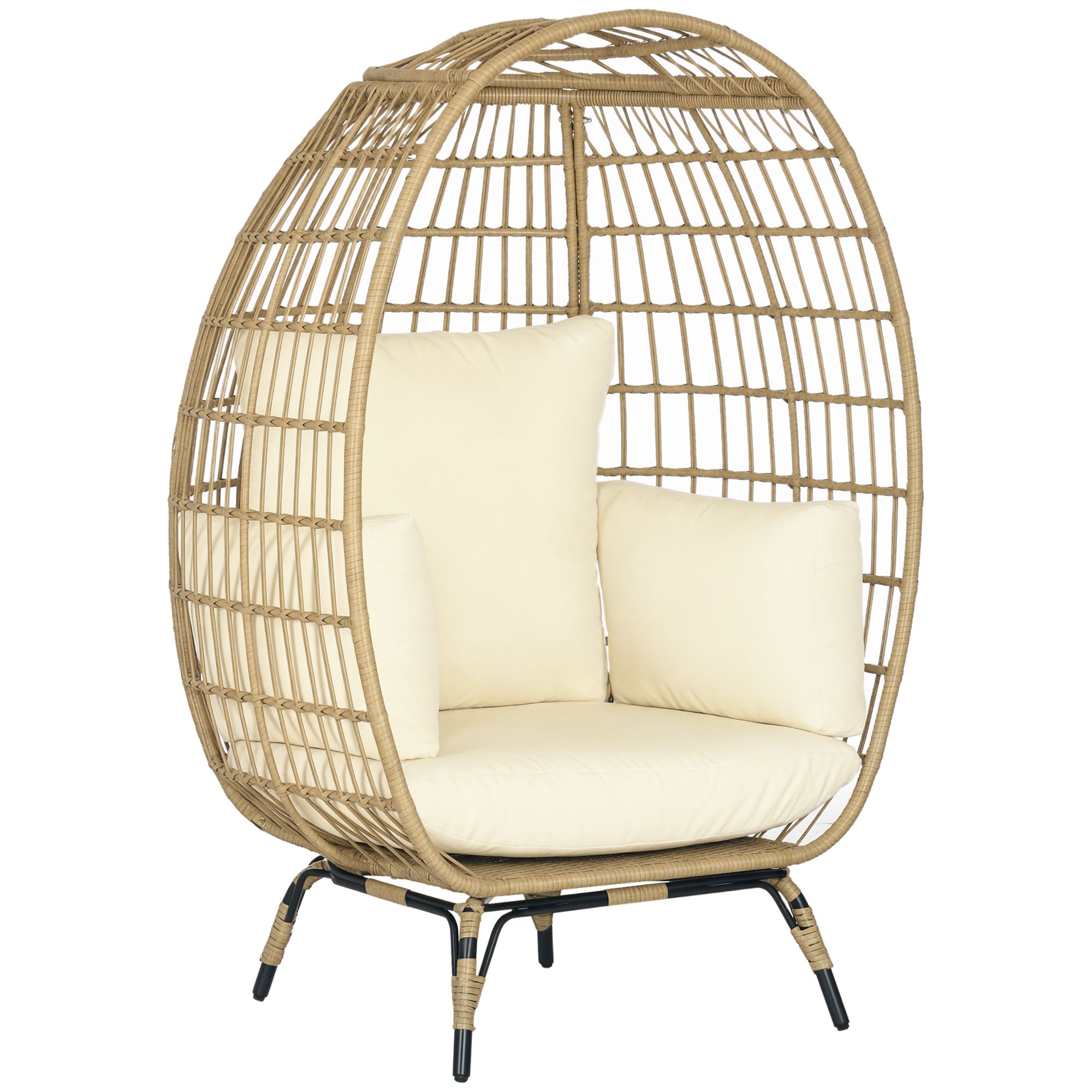 Outsunny Korbstuhl in Rattanoptik, weiche Sitzkissen, Aluminiumrahmen, khaki+beige, 105 x 90 x 148 cm