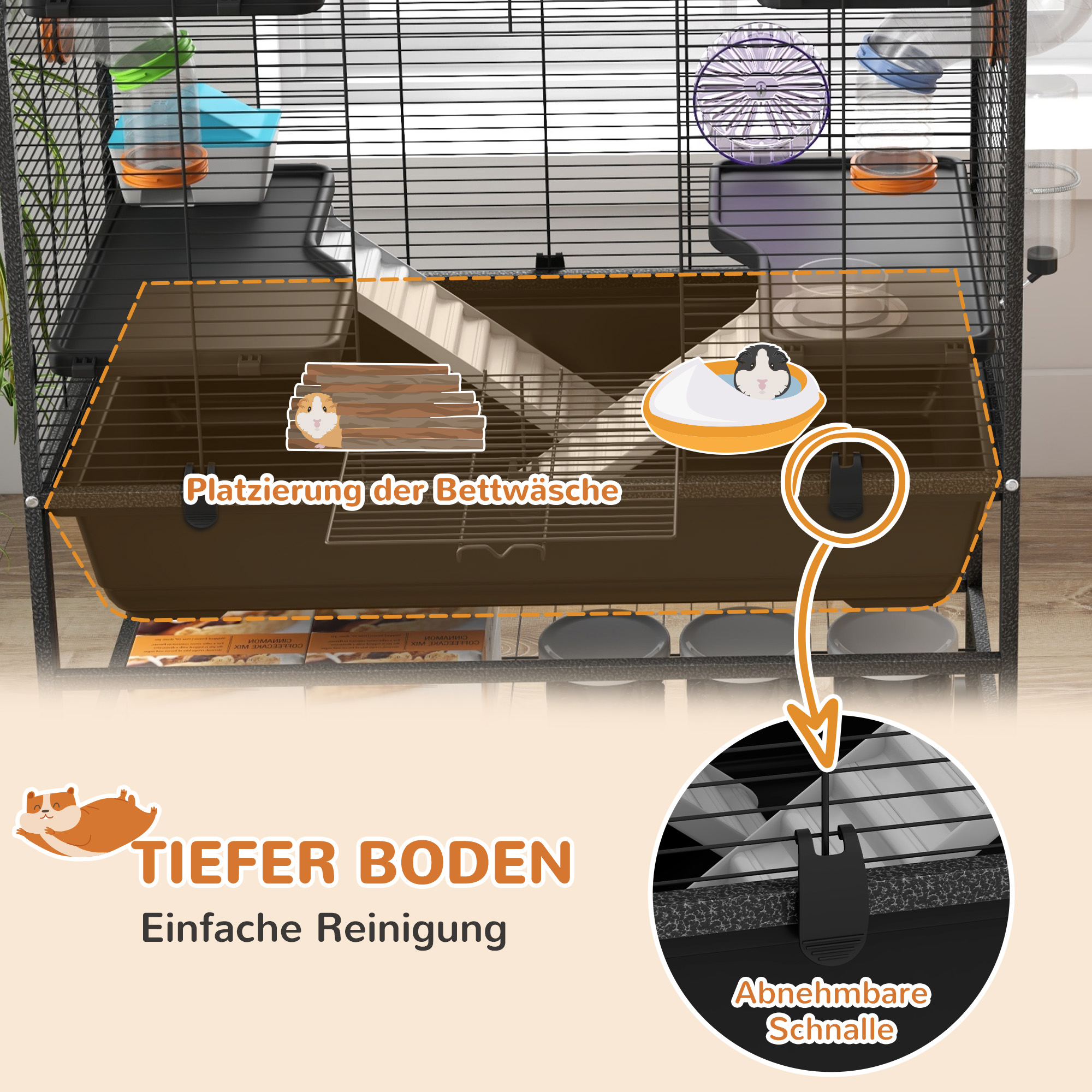 Hamsterkooi met Buizen, Looprad, Huisje, Waterdispenser, 109 x 82 x 46 cm, Zwart