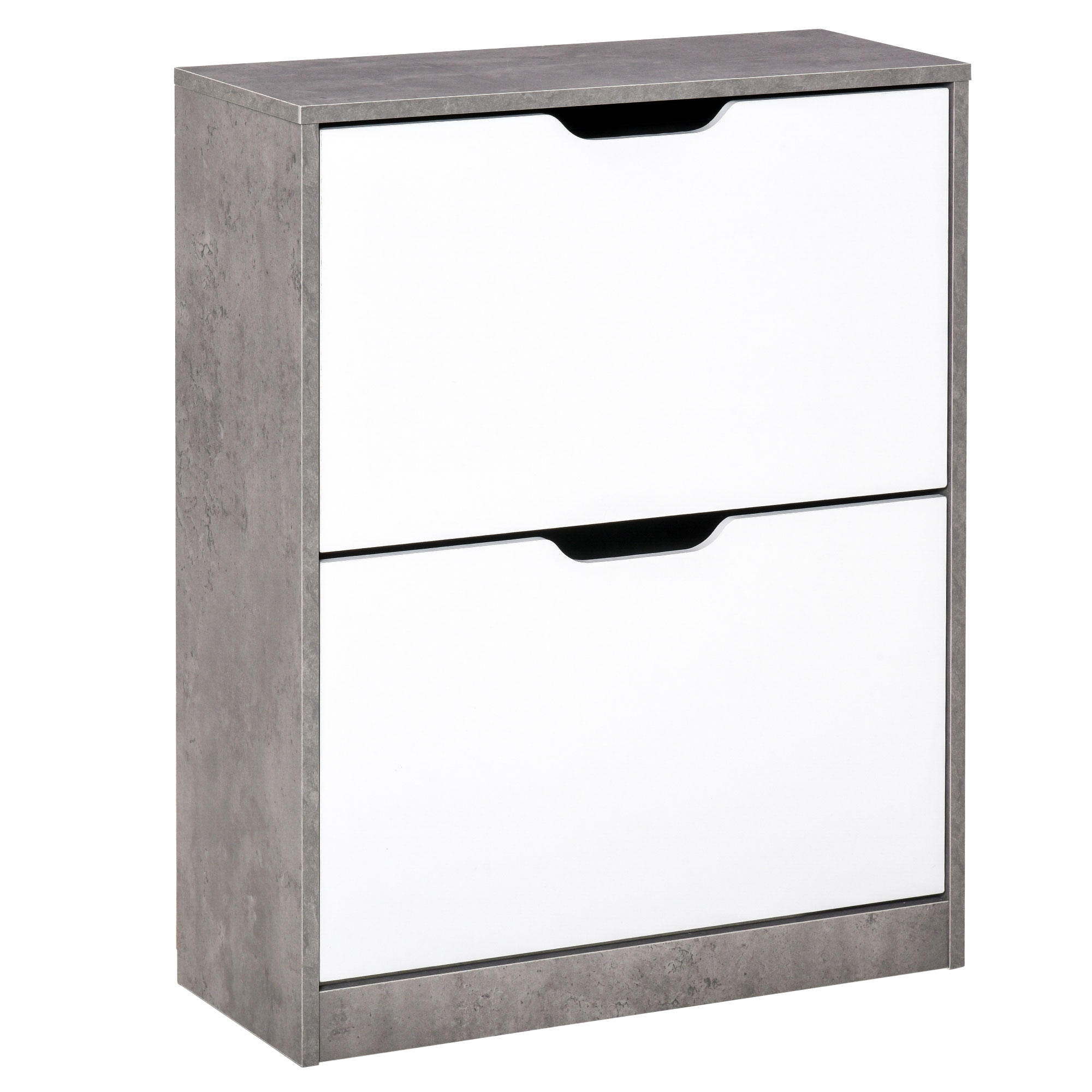 HOMCOM Schuhschrank Schuhregal Schuhbank mit 2 Kippschubladen Einfaches Design E1 Spanplatte Grau+Weiß 62,5 x 26 x 81 cm
